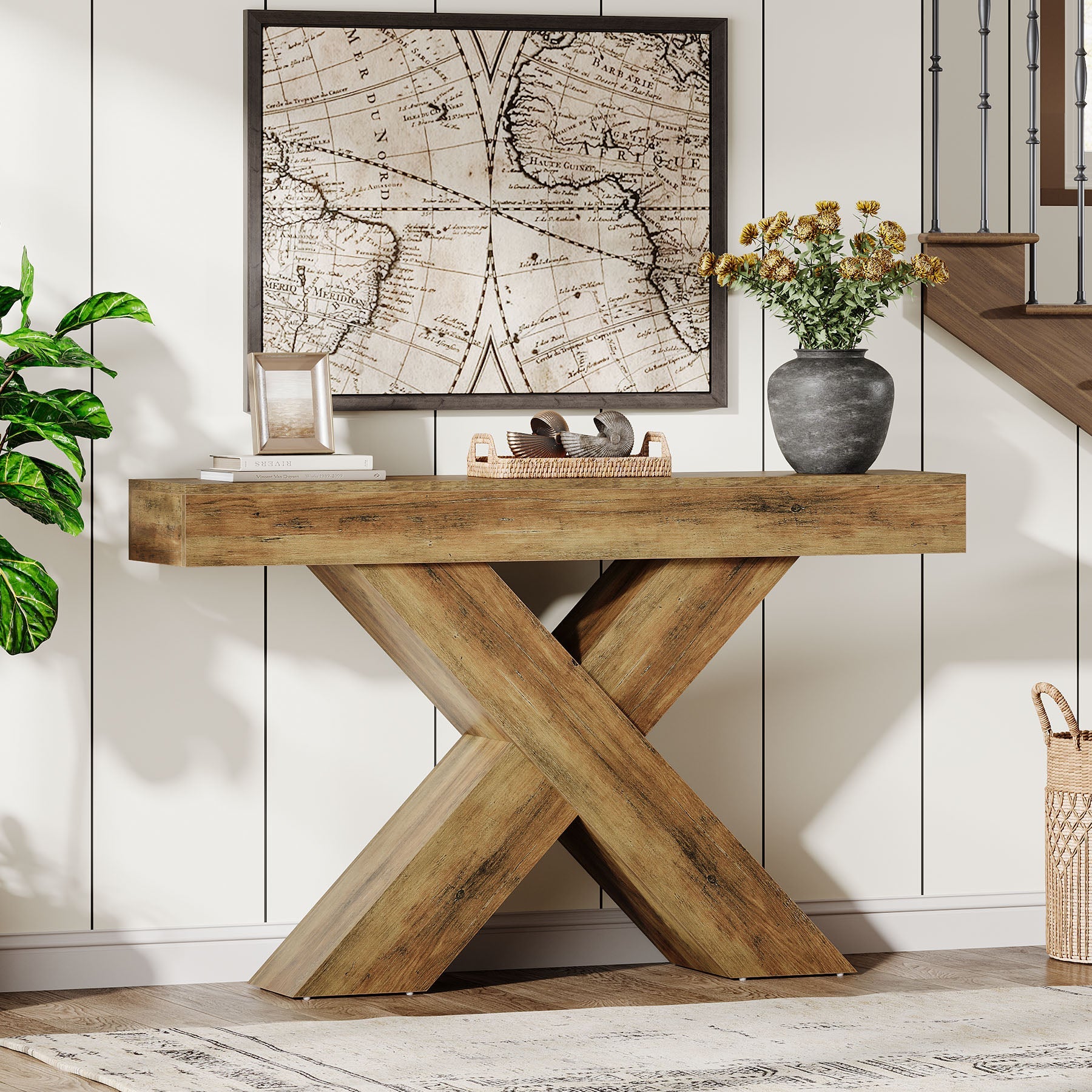 Tribesigns Mesa consola de 140 cm, Mesa auxiliar de madera con diseño único para el recibidor o detrás del sofá