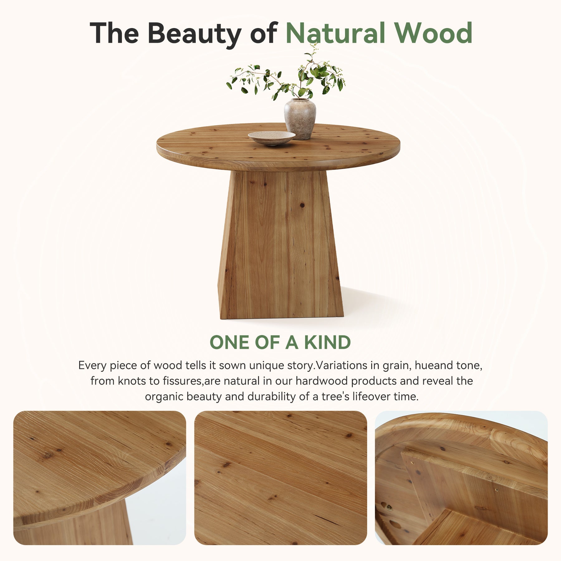 Tribesigns Mesa de comedor redonda de madera maciza de 100 cm para 4 personas