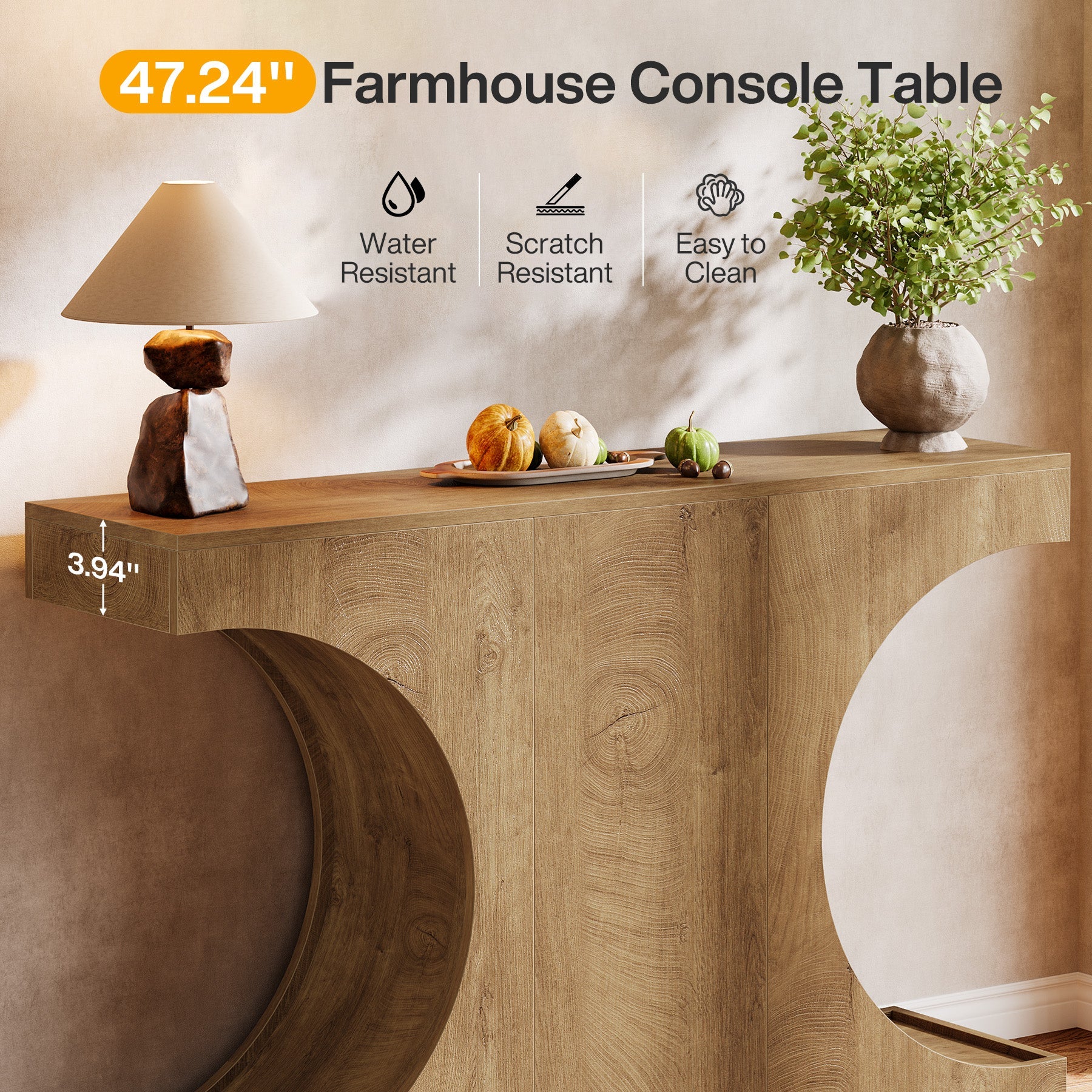 Tribesigns Consola estrecha de 105 cm de estilo rústico, Mesa de recibidor con estructura en forma de C