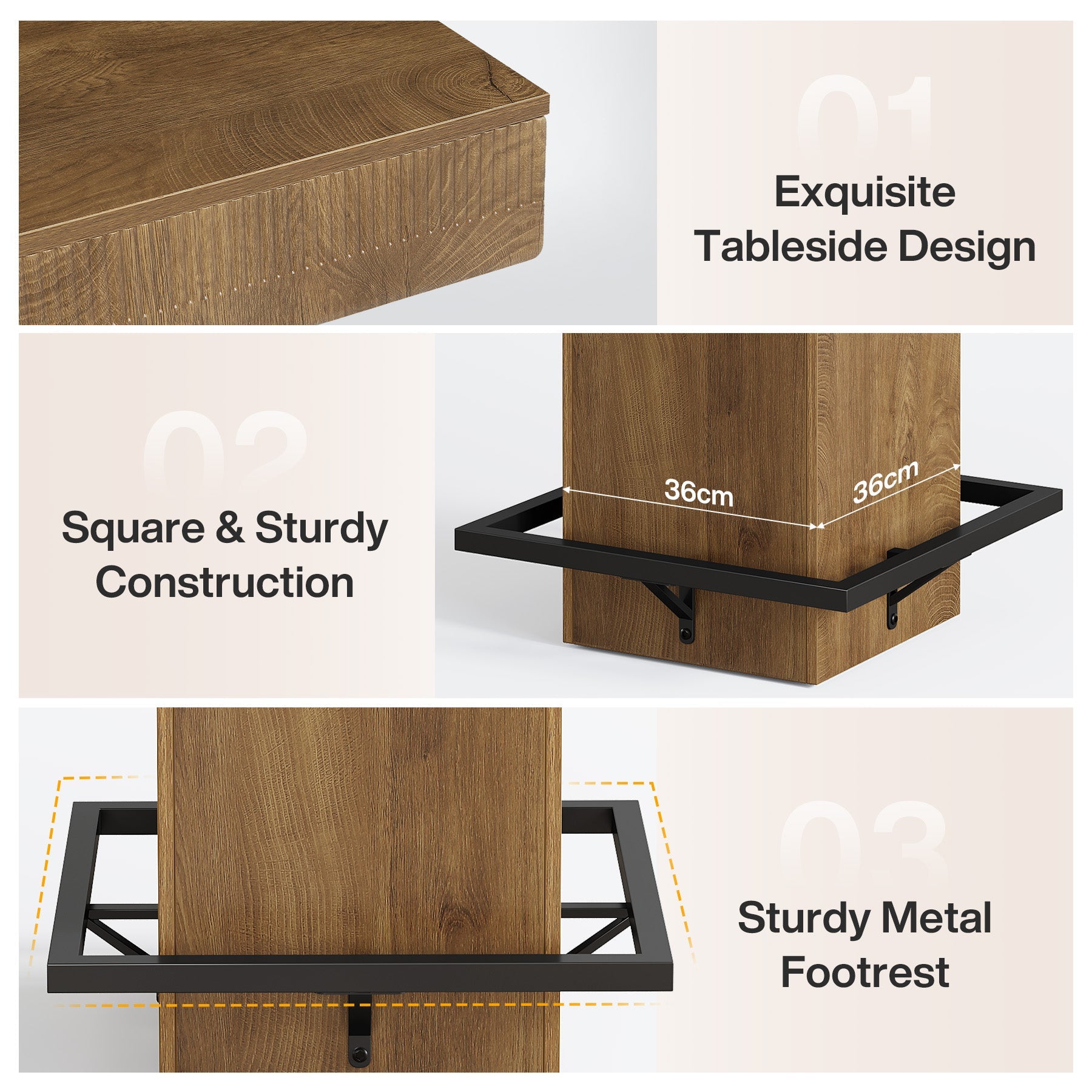 Tribesigns Mesa de bar cuadrada de 80 cm con tablero de madera y patas de metal, Mesa alta de bistro industrial