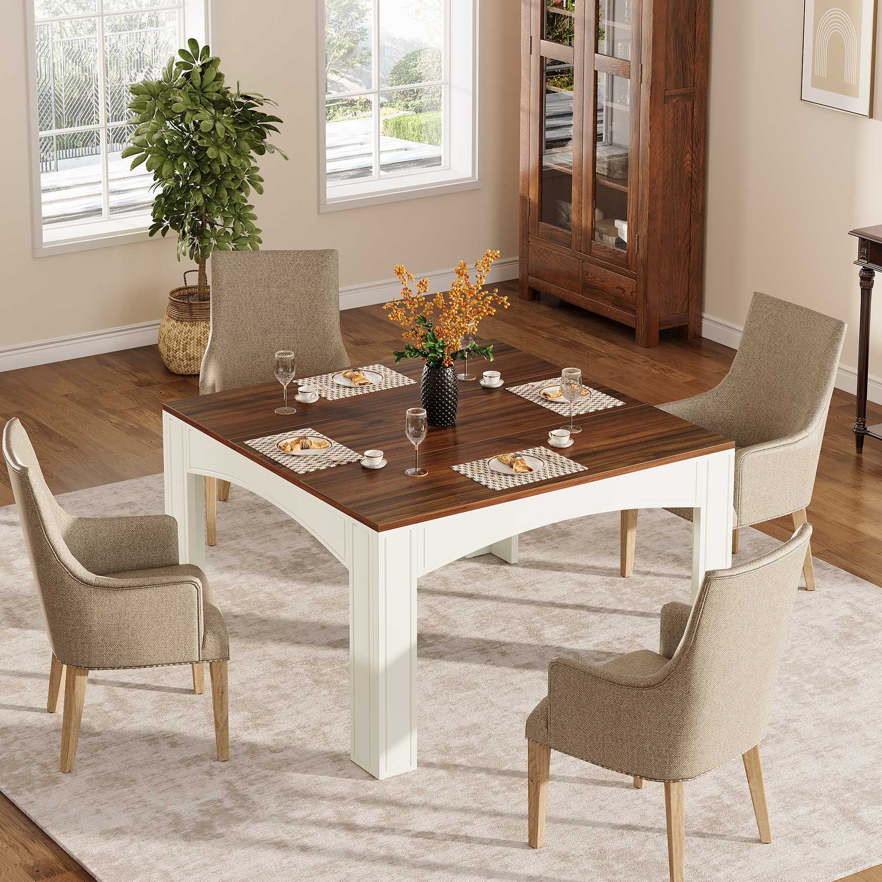 Tribesigns Mesa de comedor de 100 cm, Mesa de comedor de madera para 4 personas en estilo rústico