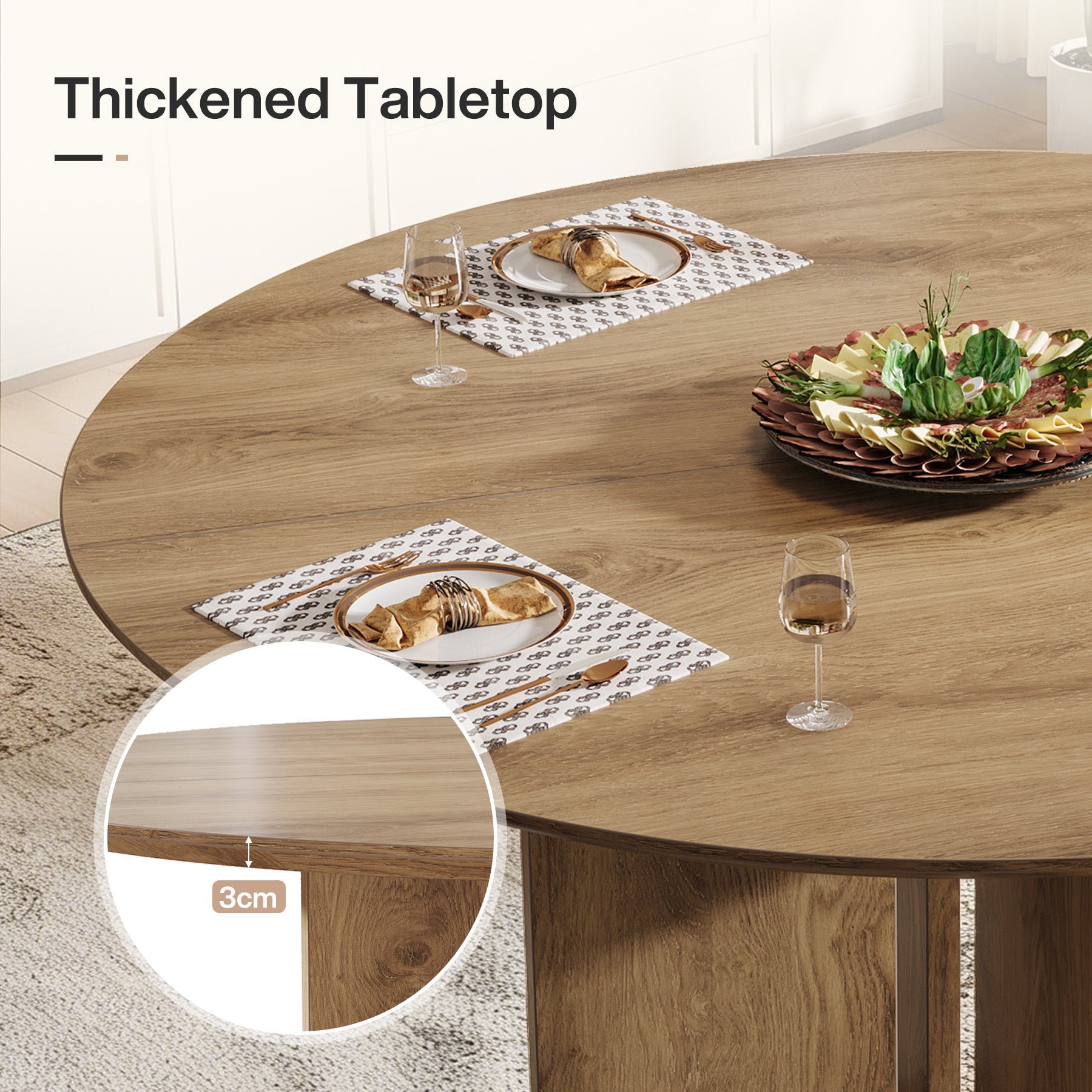 Tribesigns Mesa de comedor redonda de 100 cm, Mesa de cocina para 2-4 personas con estante y estructura en forma de X