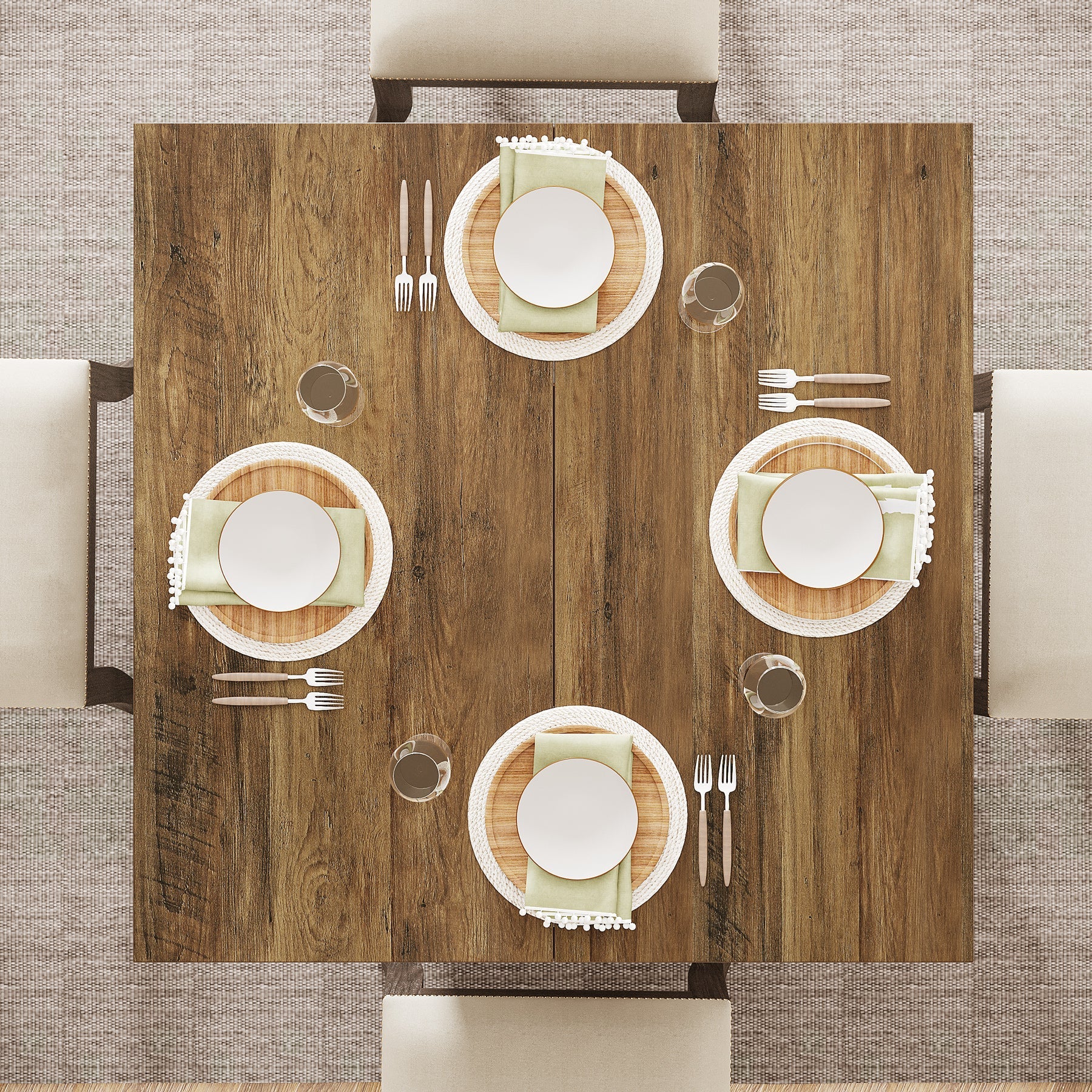 Tribesigns Mesa de comedor cuadrada de 80 cm para 4 personas, Estilo rústico con base de columna en color marrón