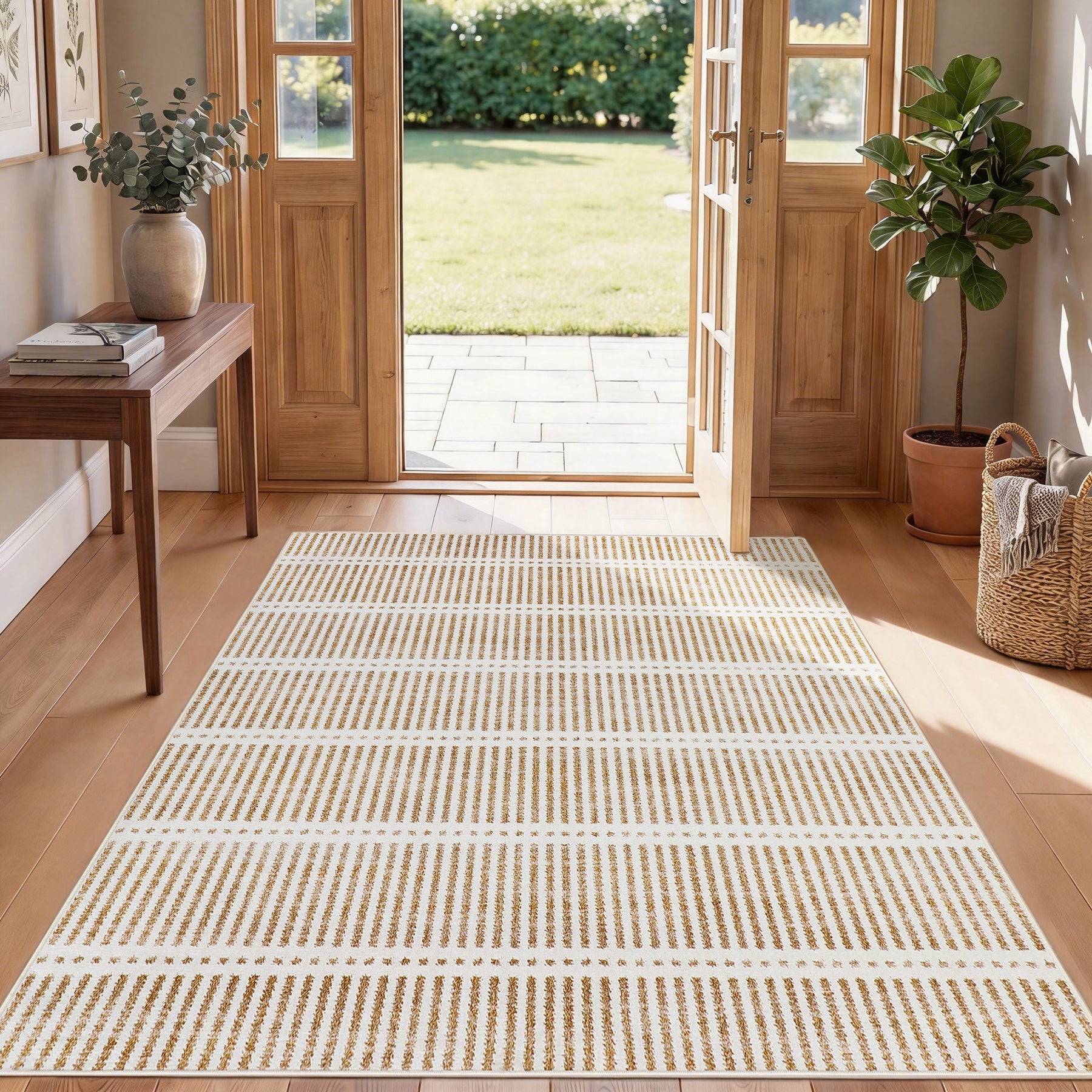 Tribesigns Alfombra lavable de pelo corto, 160 x 230 cm y 200 x 300 cm Ultrafina, diseño a rayas estilo granja (farmhouse)