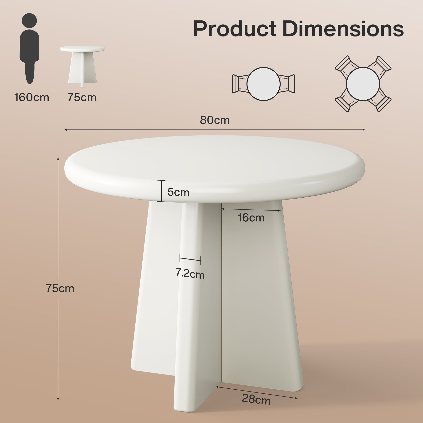 Tribesigns Mesa de comedor redonda pequeña para 4 personas, Mesa de comedor de 80 cm