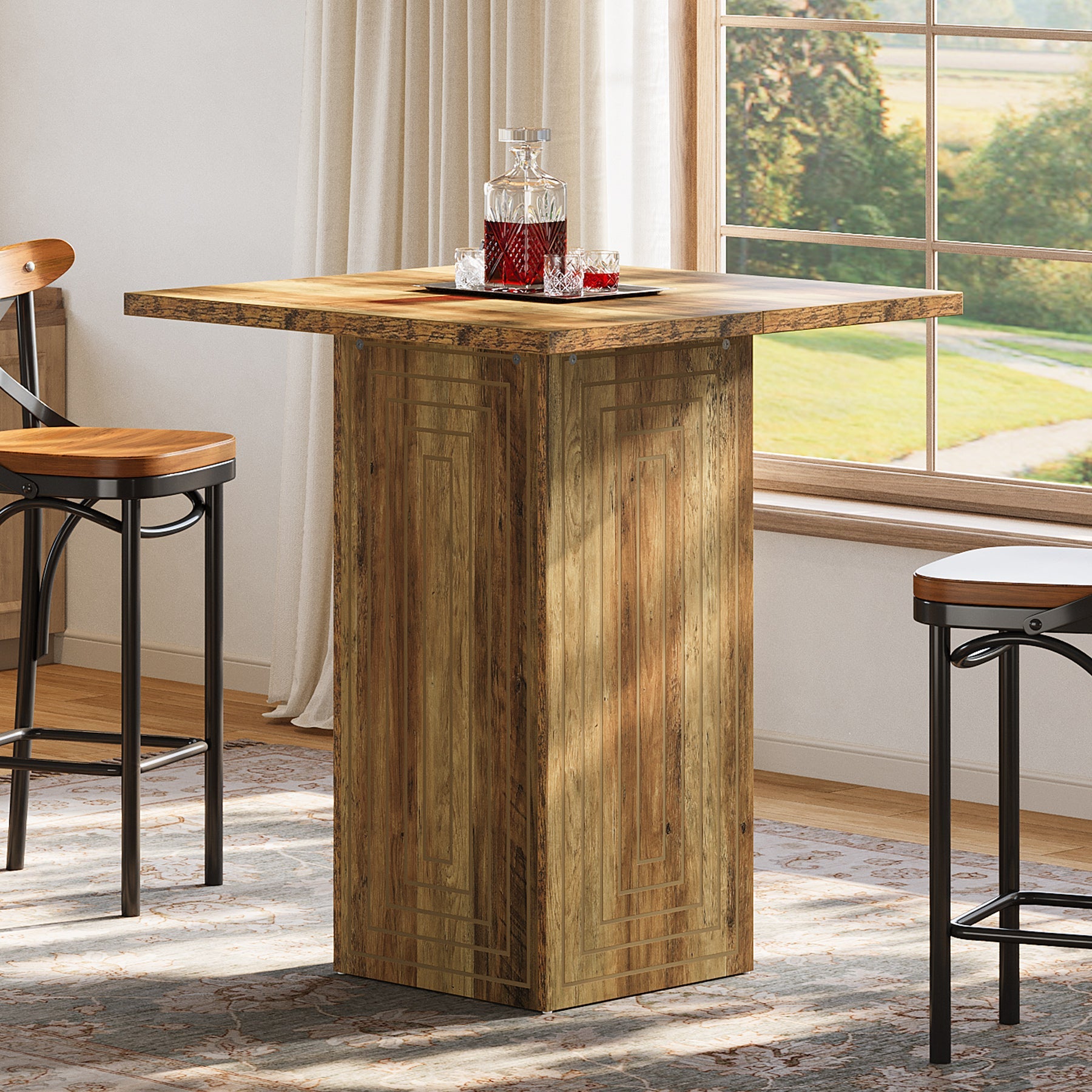 Tribesigns Mesa de bar cuadrada estilo granja de 79 cm con diseño geométrico para cocina y salón