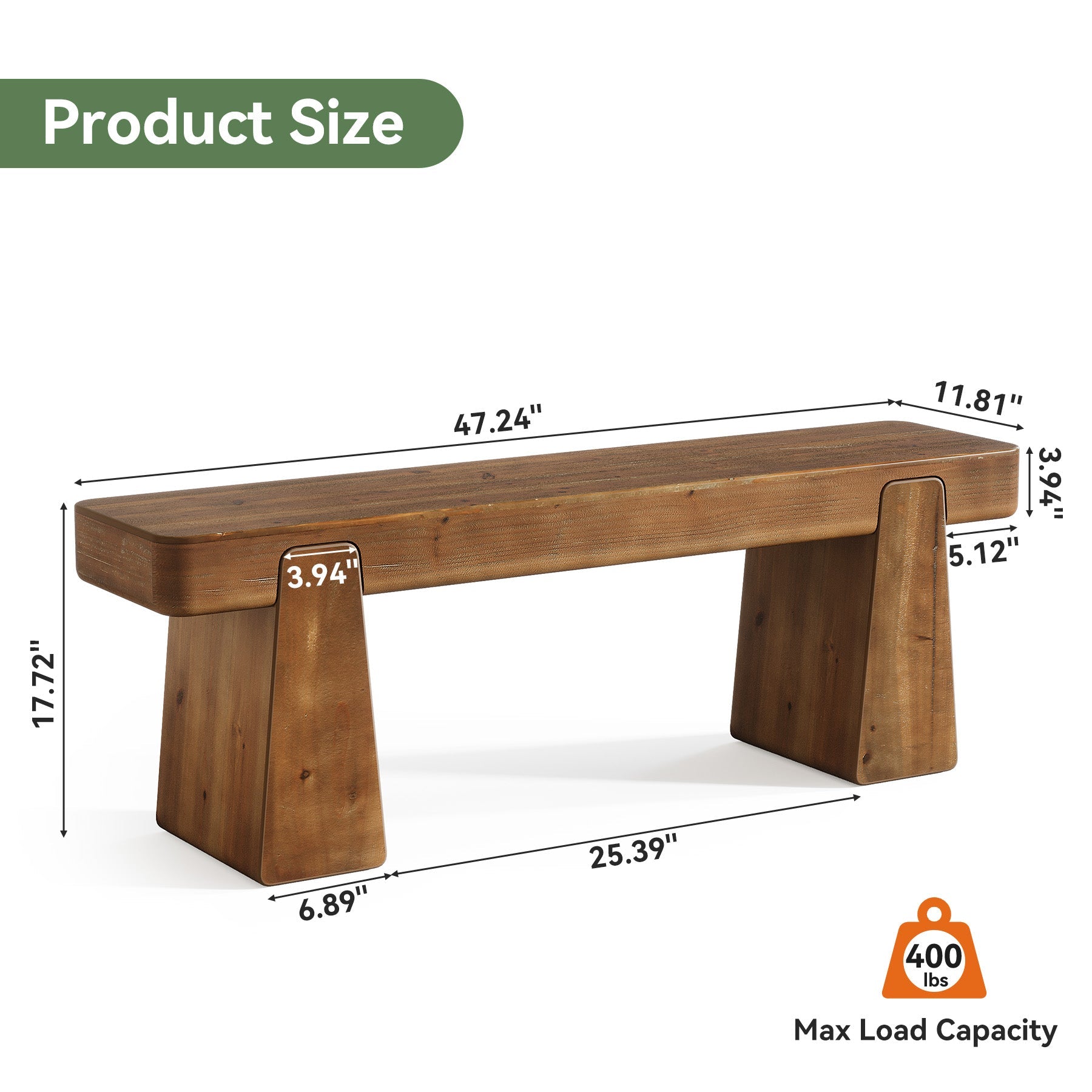 Tribesigns Banco de madera maciza 120 cm, Banco de pasillo de estilo rústico con patas reforzadas