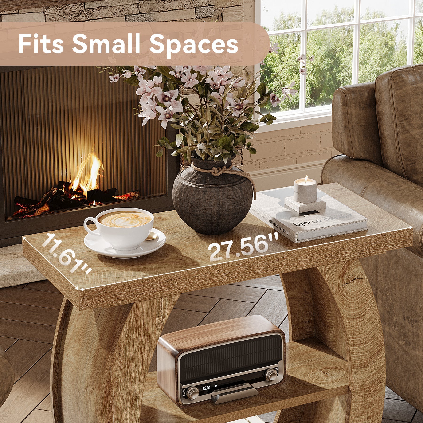 Tribesigns Mesita auxiliar estrecha de 65 cm con 3 niveles de almacenamiento, Mesita de noche rústica con estructura curva