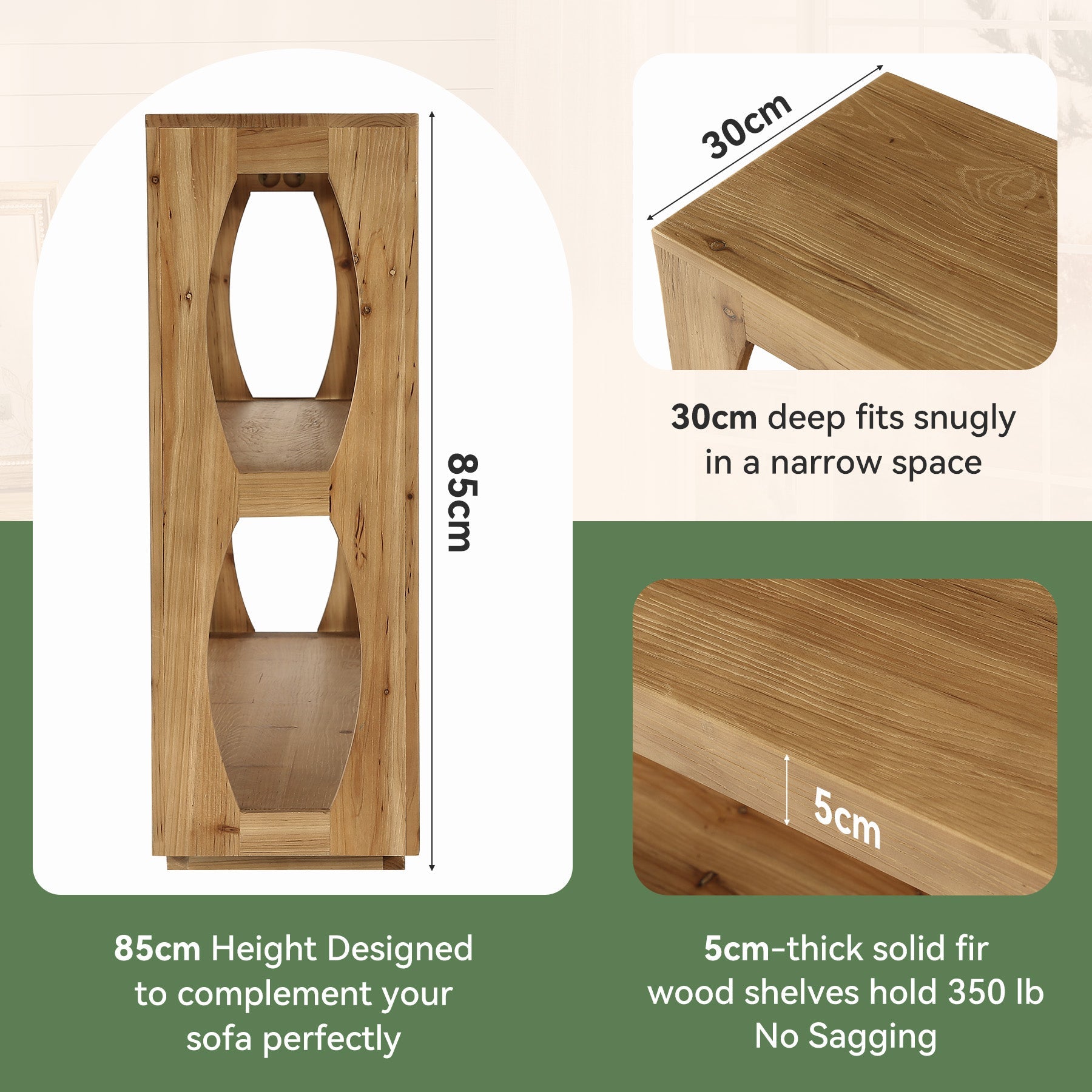 Tribesigns Mesa consola de 160 cm de madera maciza de abeto, Mesa de entrada estrecha con 3 estantes Estilo rústico para pasillo salón