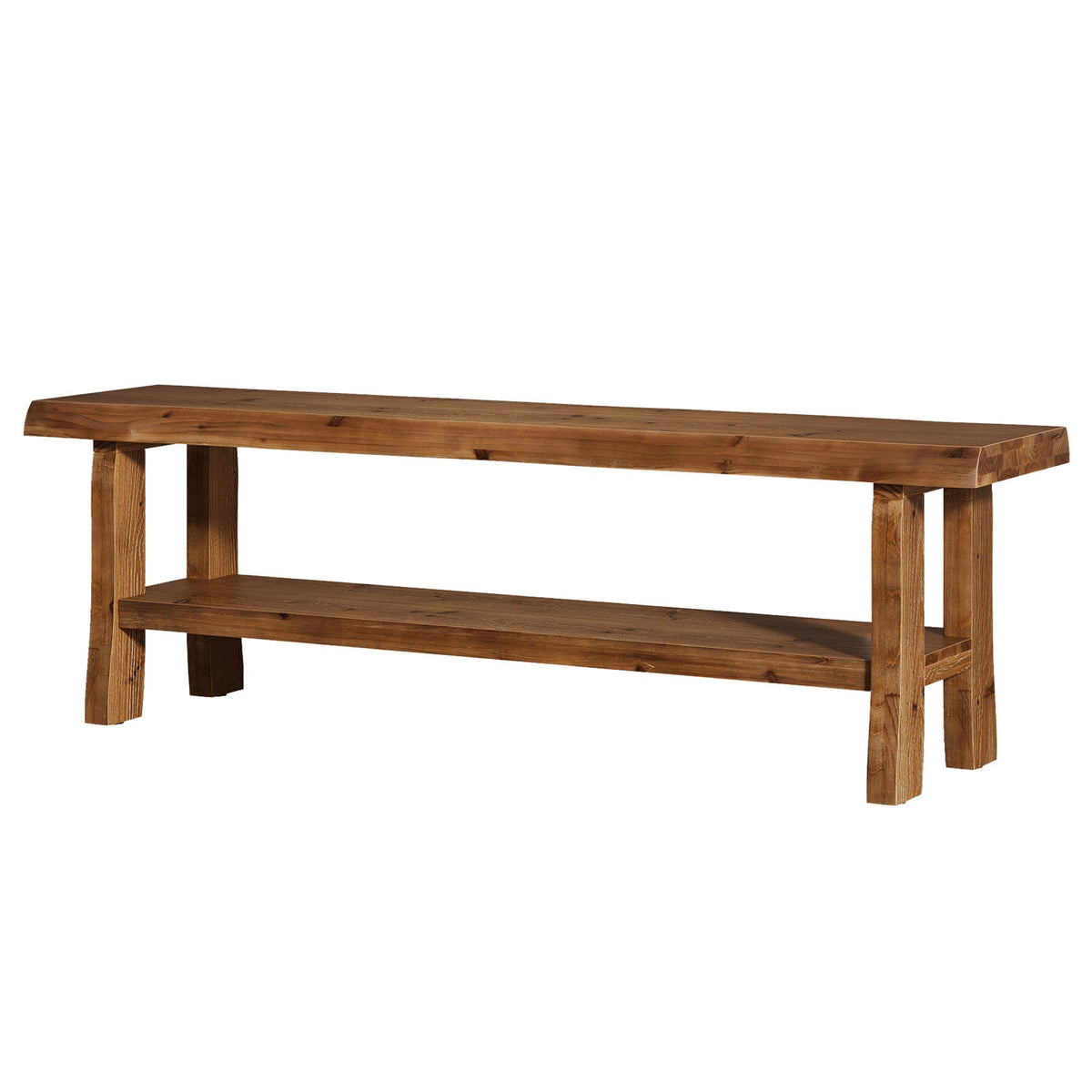 Tribesigns Banco zapatero de madera maciza de 140 cm con estante, Banco de estilo rústico para 2 o 3 personas