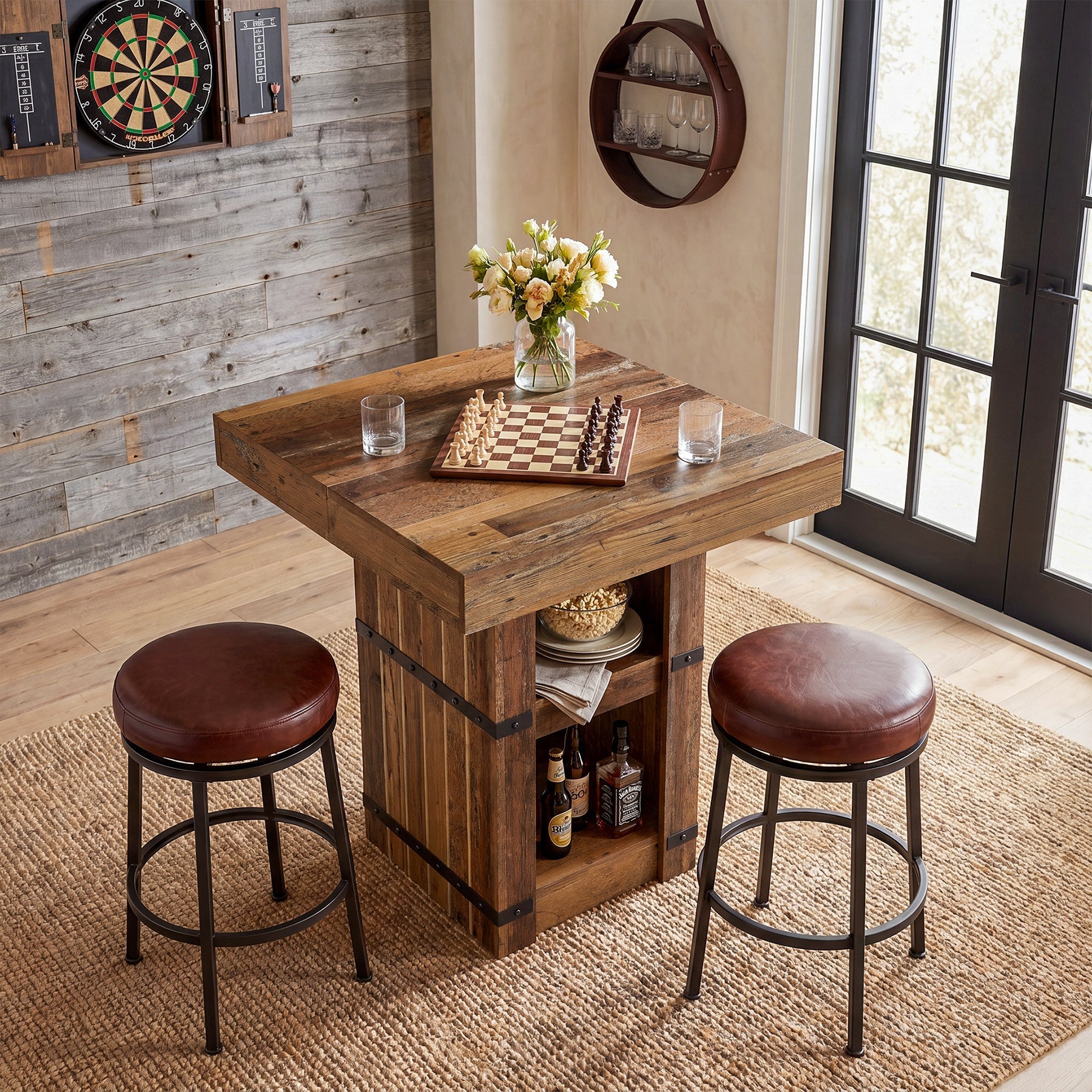 Tribesigns Mesa de bar de 80 × 80 cm con almacenamiento, Mesa alta de 95 cm mesa de cocina de estilo rústico industrial