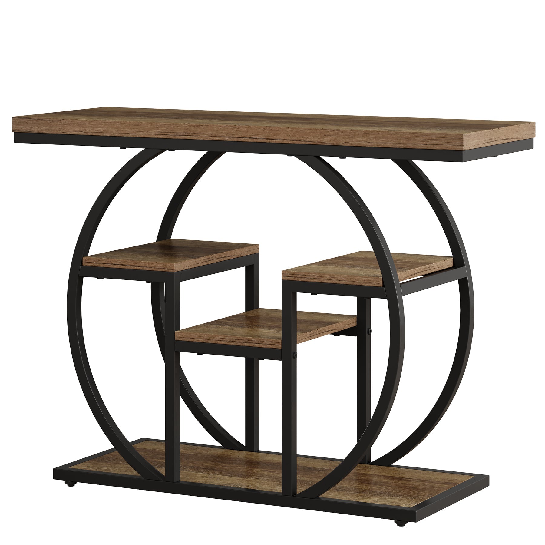 Tribesigns Mesa consola 105 cm de ancho con 4 estantes, Mesa auxiliar de estilo industrial con marco curvo