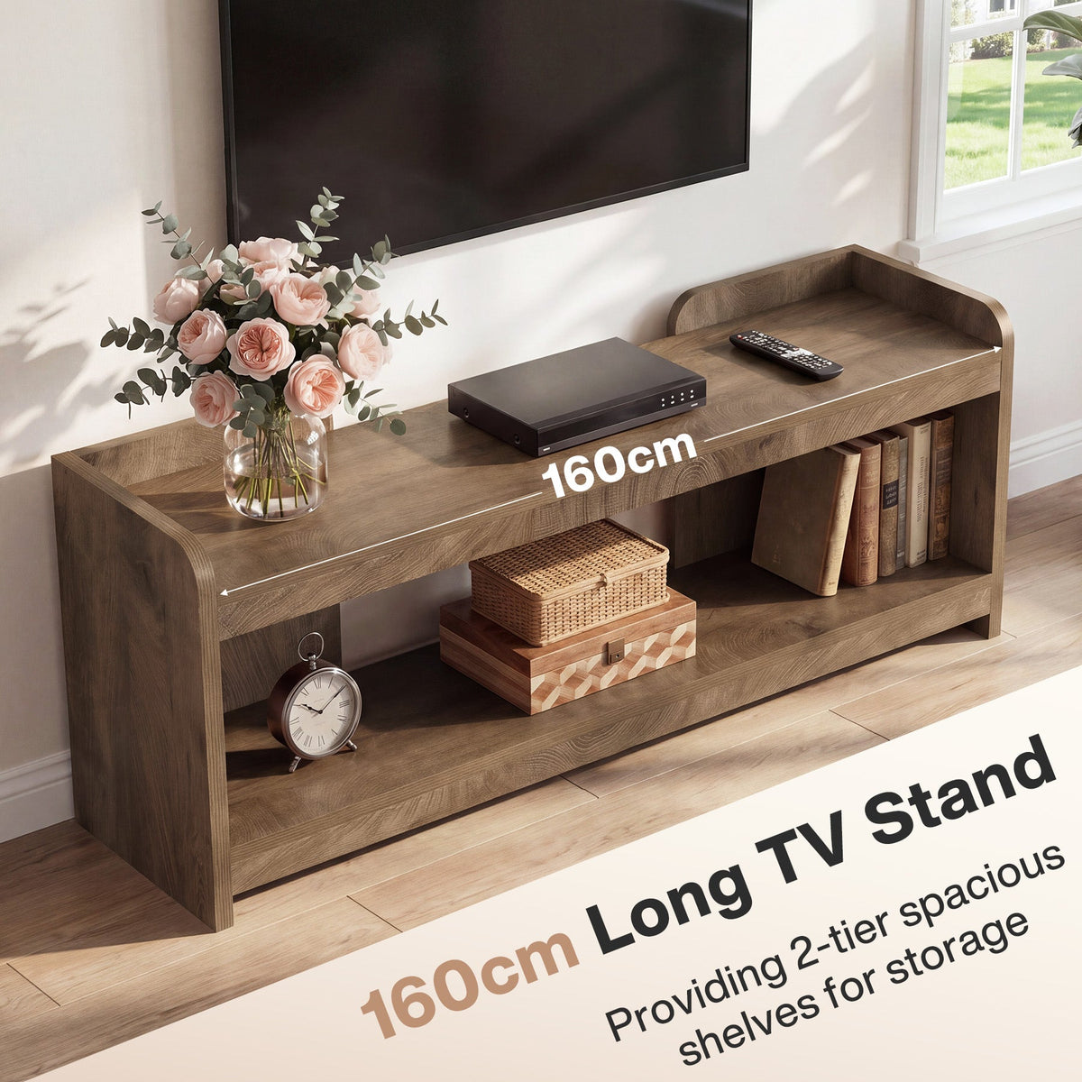 Tribesigns Mueble de TV de 160 cm para televisores de hasta 70 pulgadas, Mueble de TV de 2 niveles con espacio de almacenamiento abierto
