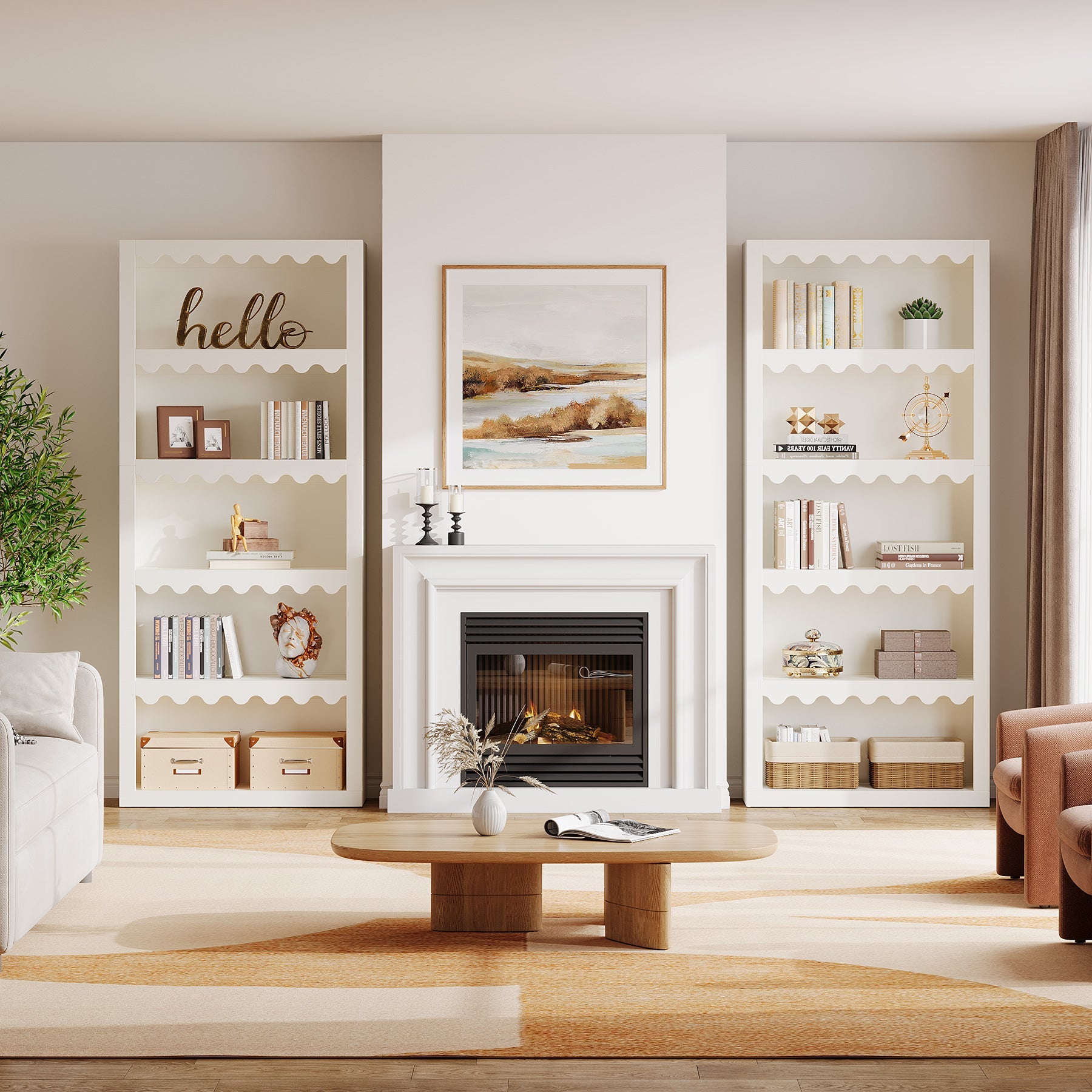 Tribesigns Librería de 180 cm de altura, Estantería moderna con bordes en forma de concha para salón