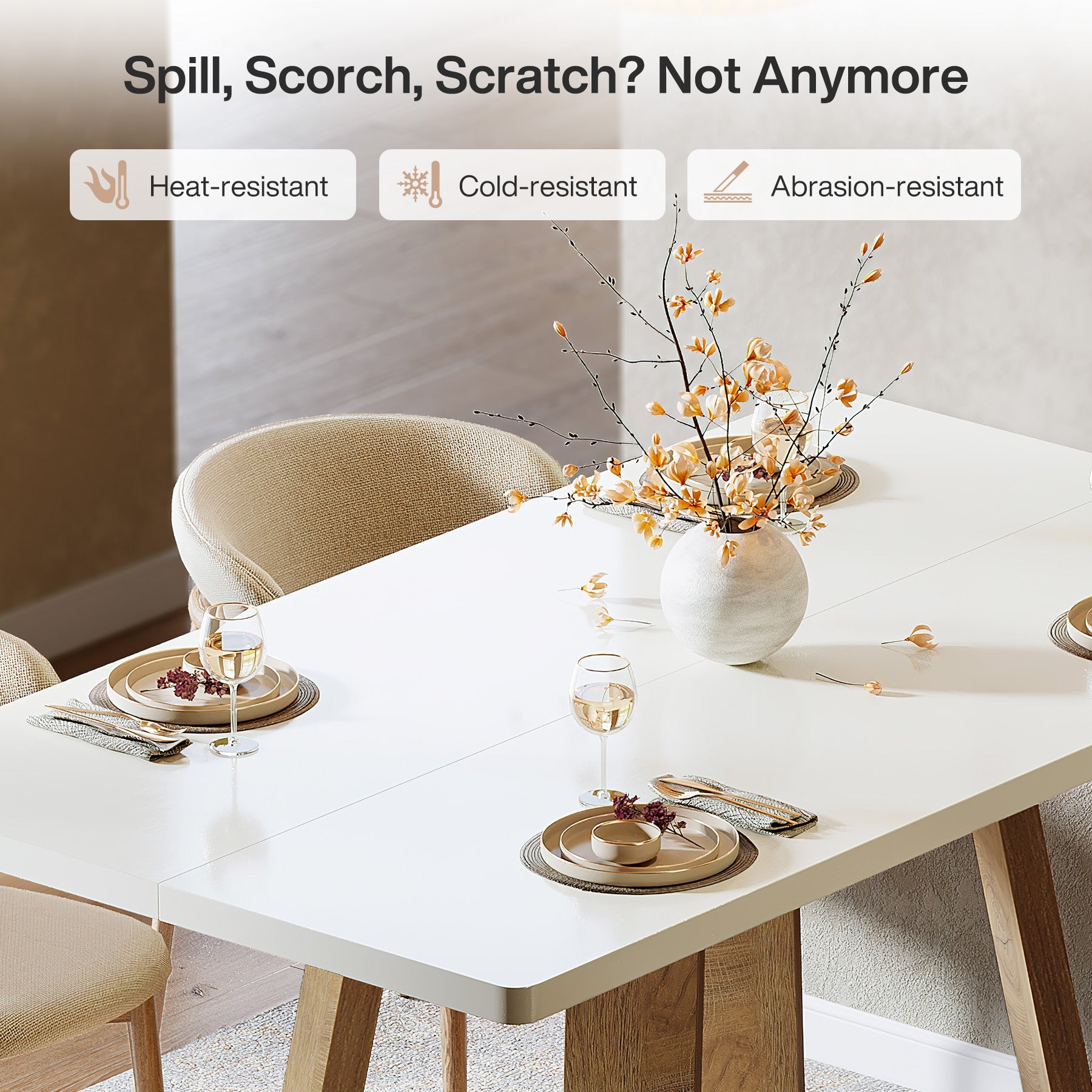 Tribesigns Mesa de comedor para 4 personas 120 cm, Mesa de cocina rectangular de estilo rústico con tablero de alto brillo