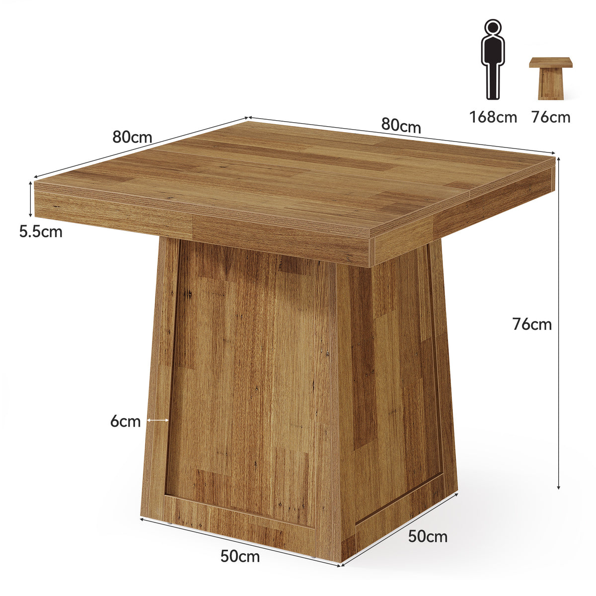 Tribesigns Mesa de comedor cuadrada de 80 × 80 cm, Mesa de cocina de estilo rústico con estructura trapezoidal