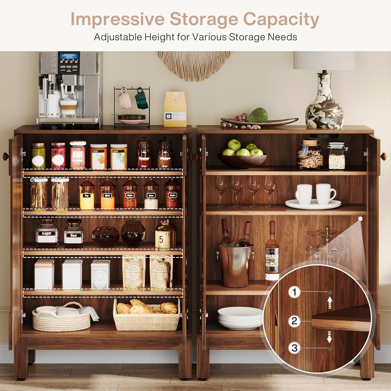 Tribesigns Credenza, Gabinete de cocina estilo granja de 5 niveles con estantes extraíbles