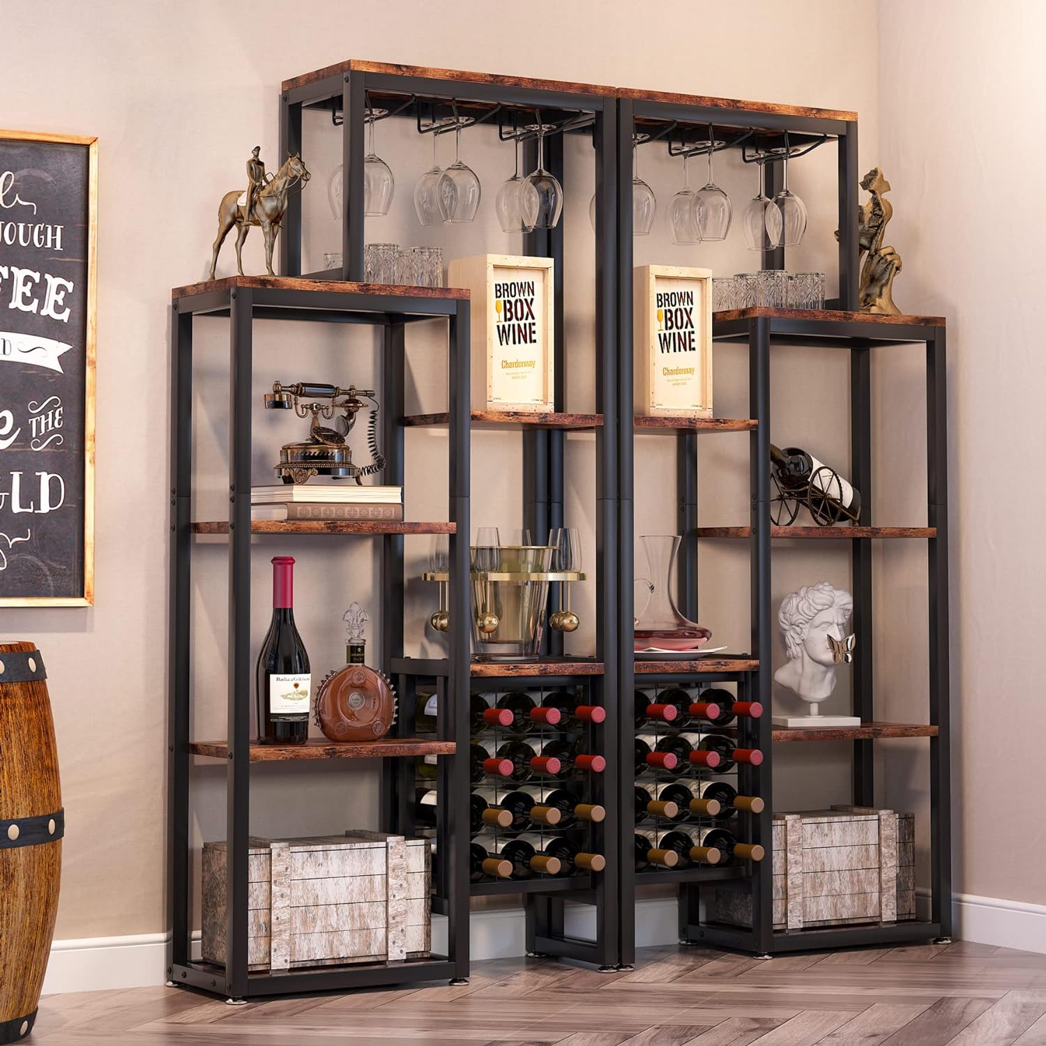 Tribesigns Botellero de vino de 5 niveles con soporte para copas y recipiente para vino