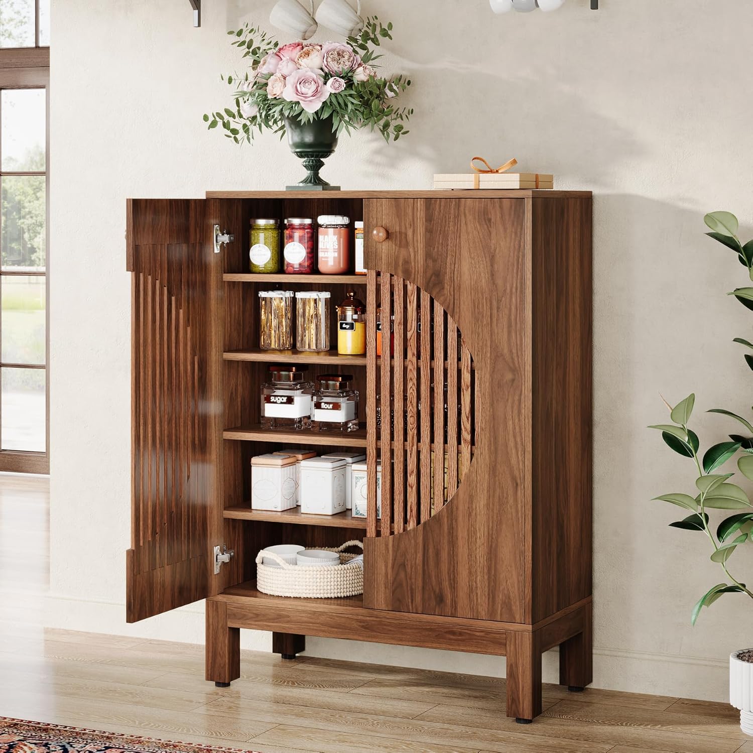 Tribesigns Credenza, Gabinete de cocina estilo granja de 5 niveles con estantes extraíbles