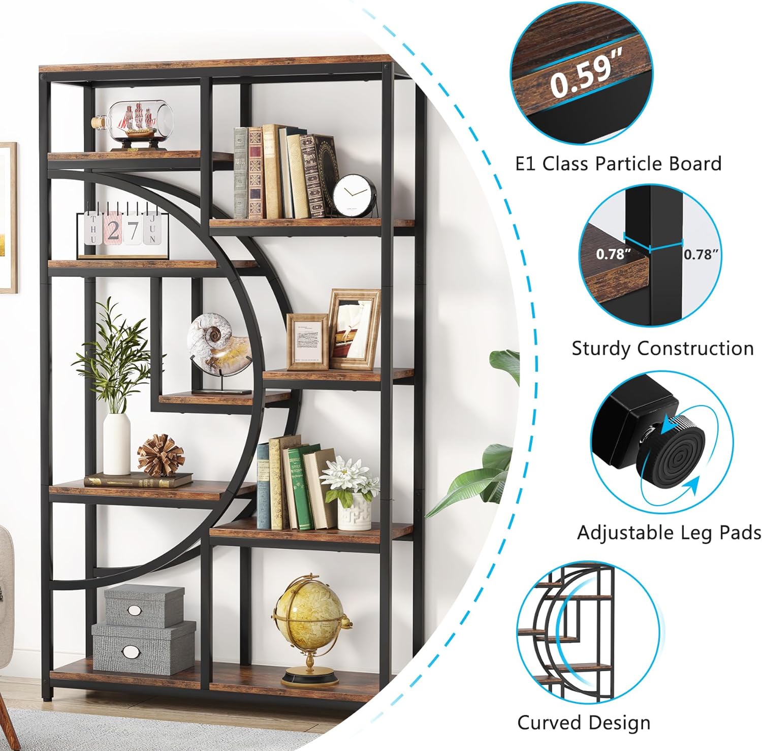 Tribesigns Librería Industrial Etagere de 5 Niveles, estantes Altos Independientes