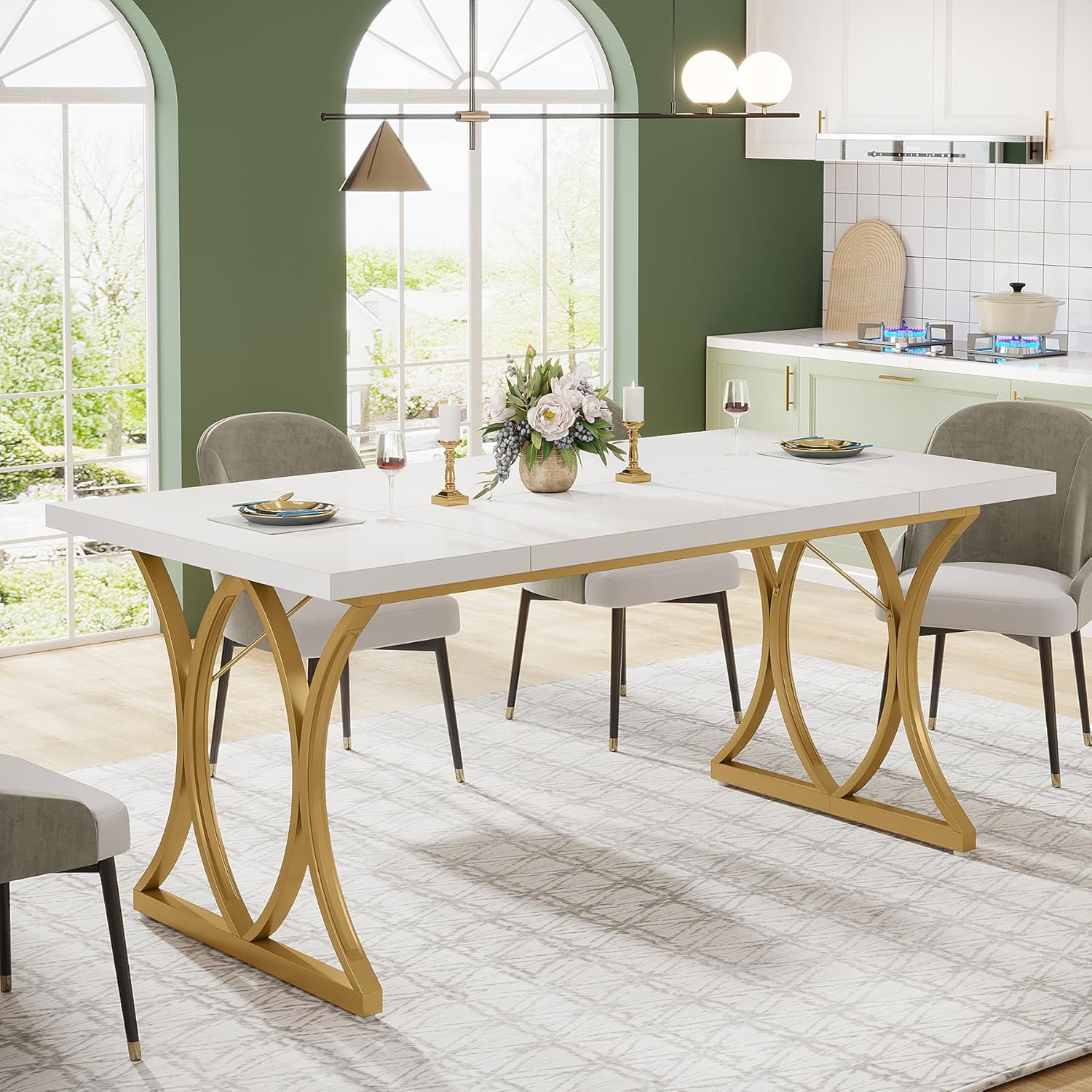 Tribesigns Mesa de comedor moderna para 6 personas, 63 pulgadas de largo x 31 pulgadas