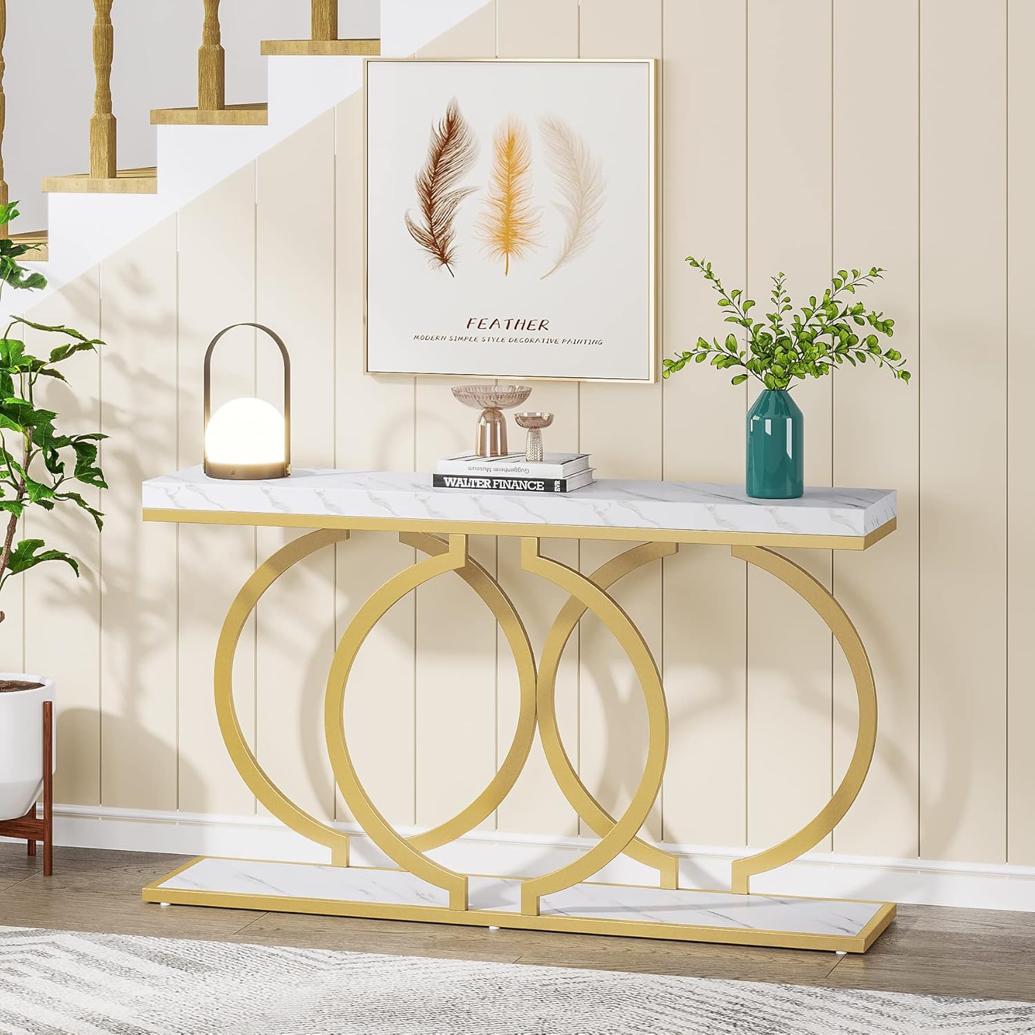 Tribesigns Mesa Consola Dorada de 140 cm, Moderna Mesa de Pasillo de Entrada
