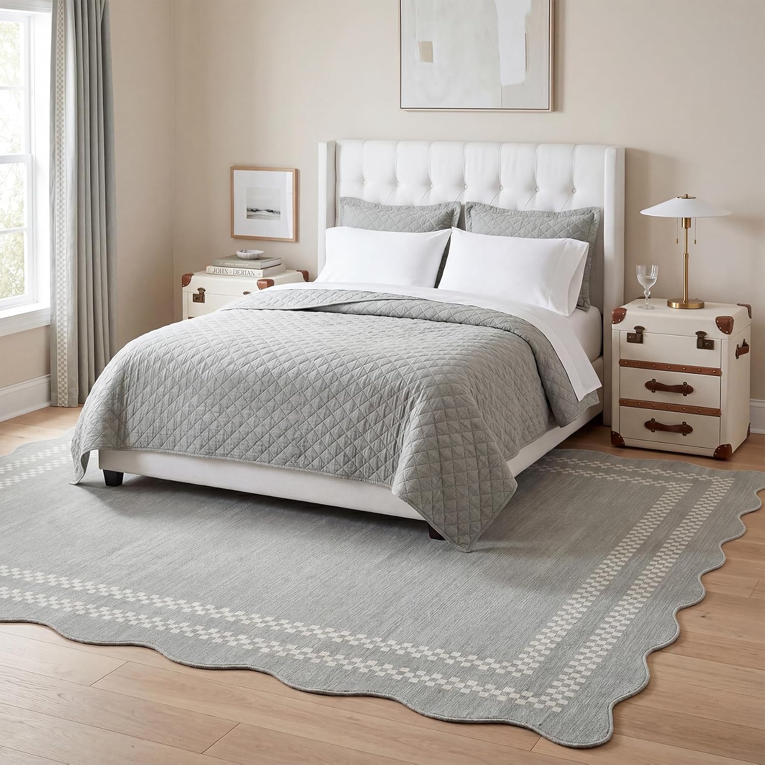 Tribesigns Alfombra de juegos para habitación de niña, pelo corto, estampado moderno de ondas, certificación Oeko-Tex, rosa y gris