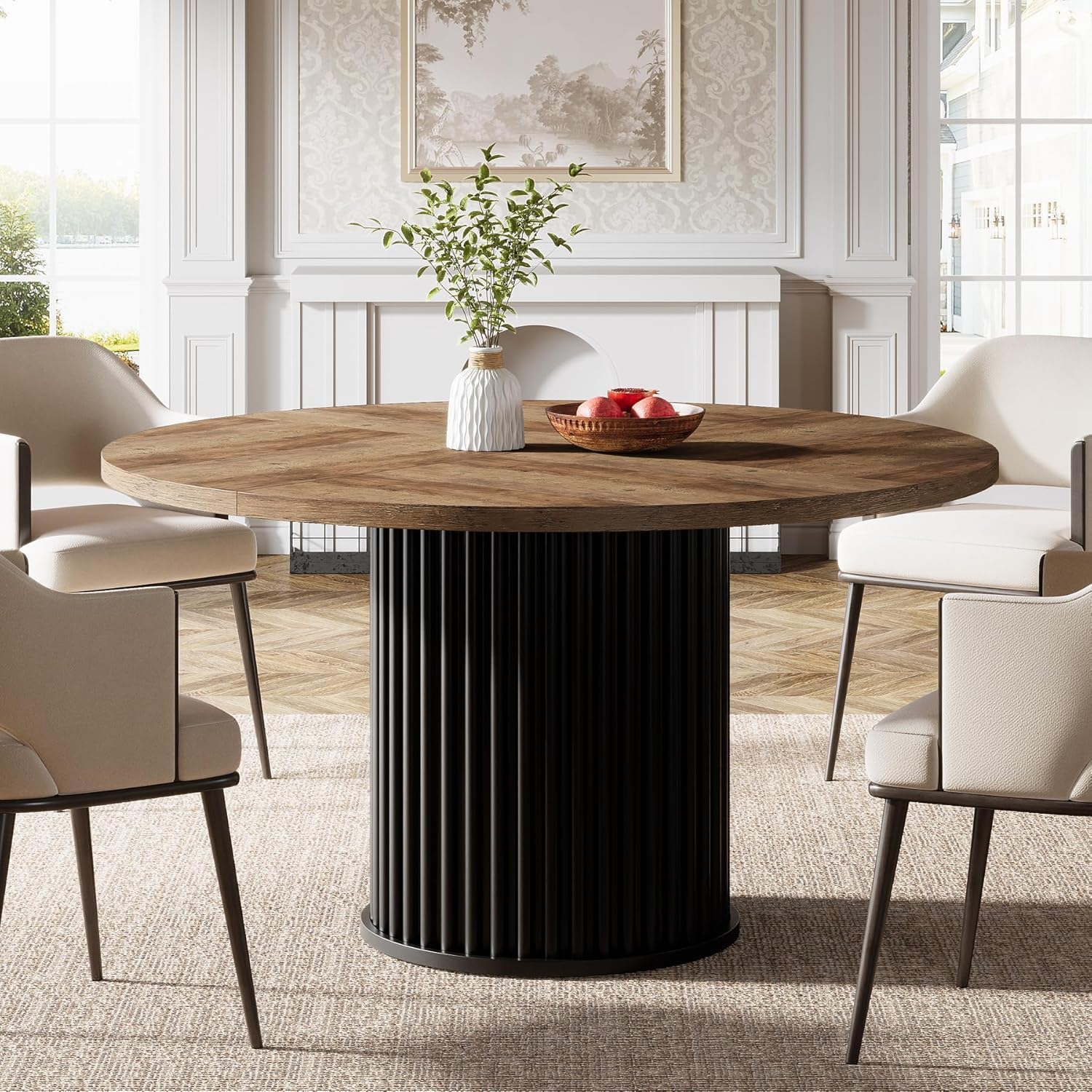 Tribesigns Mesa de comedor redonda negra de 120 cm para 4-6 personas, Mesa de cocina moderna con base de metal