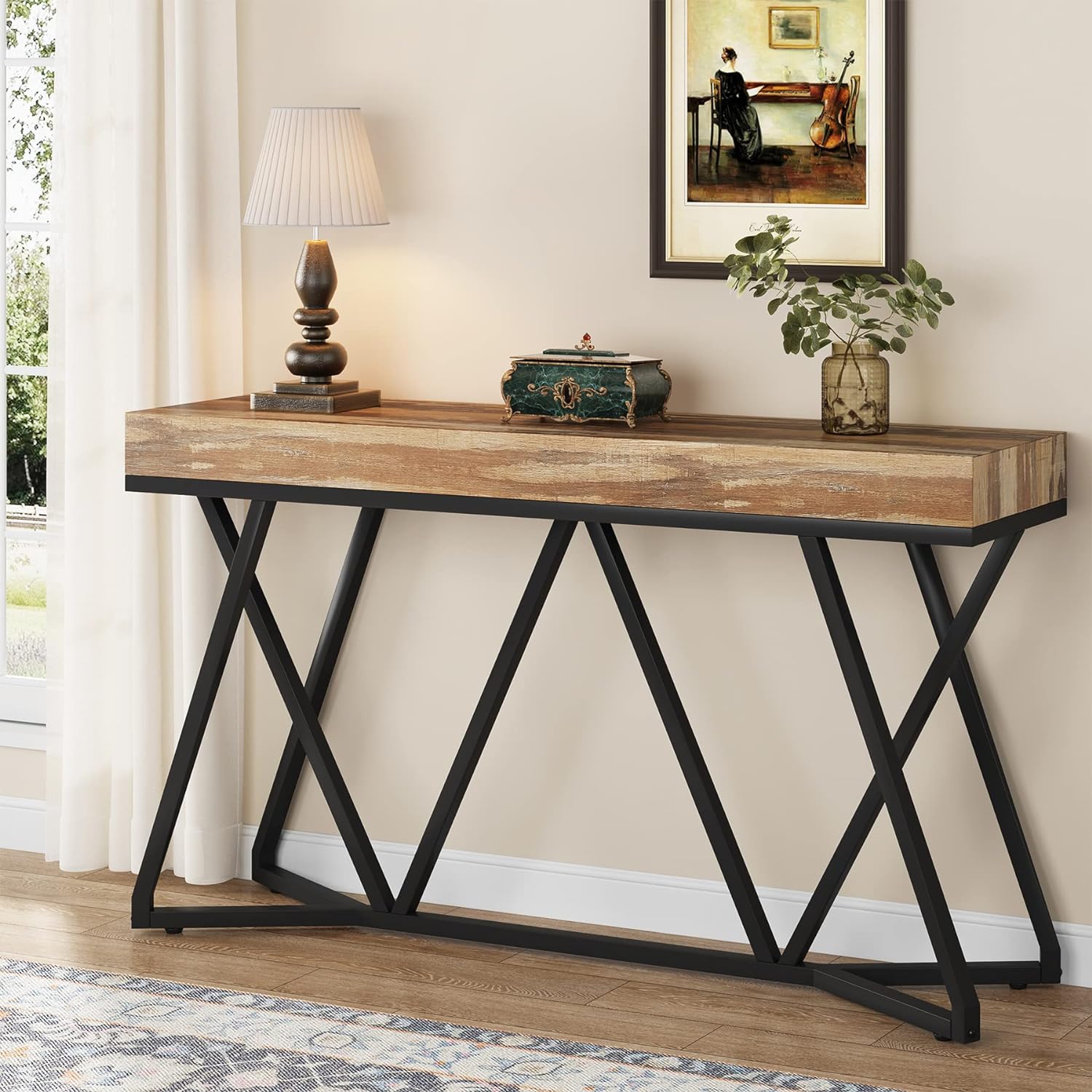 Tribesigns Mesa consola de madera, Consola de entrada con base de metal Mesa de centro única