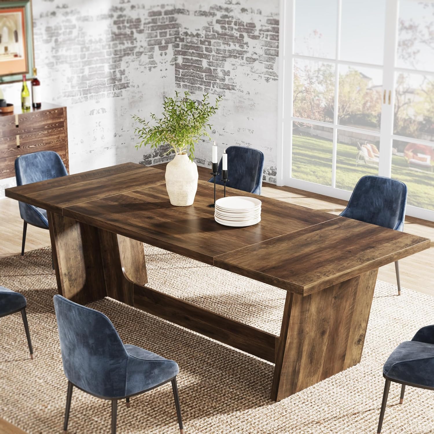 Tribesigns Mesa de comedor industrial, Mesa de comedor para 6-8 personas