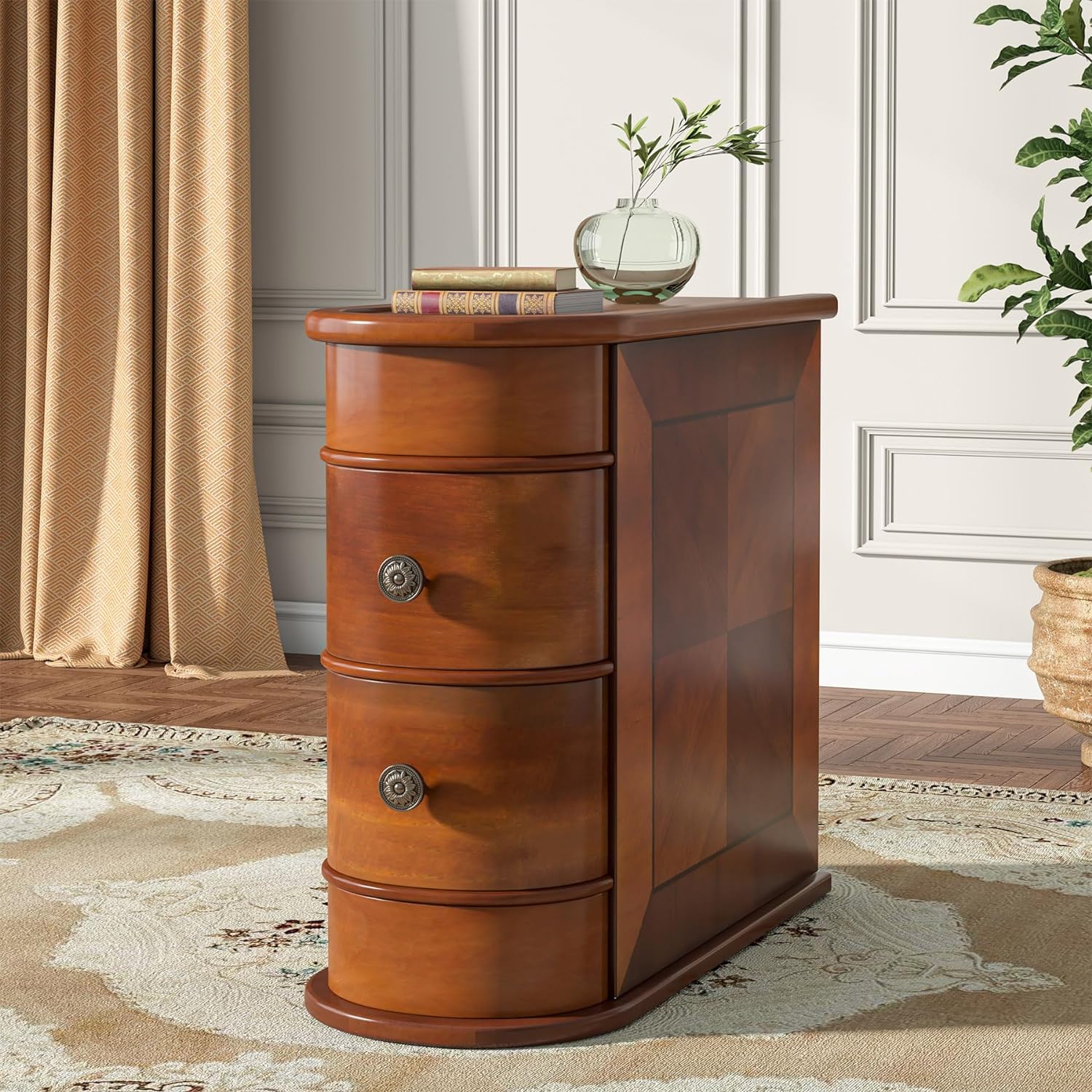 Tribesigns Mesa Auxiliar de Madera, 2 Cajones, Mesa Auxiliar Sofa Sólida