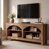 Mueble para TV de 160 cm, Sistema de entretenimiento de estilo rústico con estante de 2 niveles 3