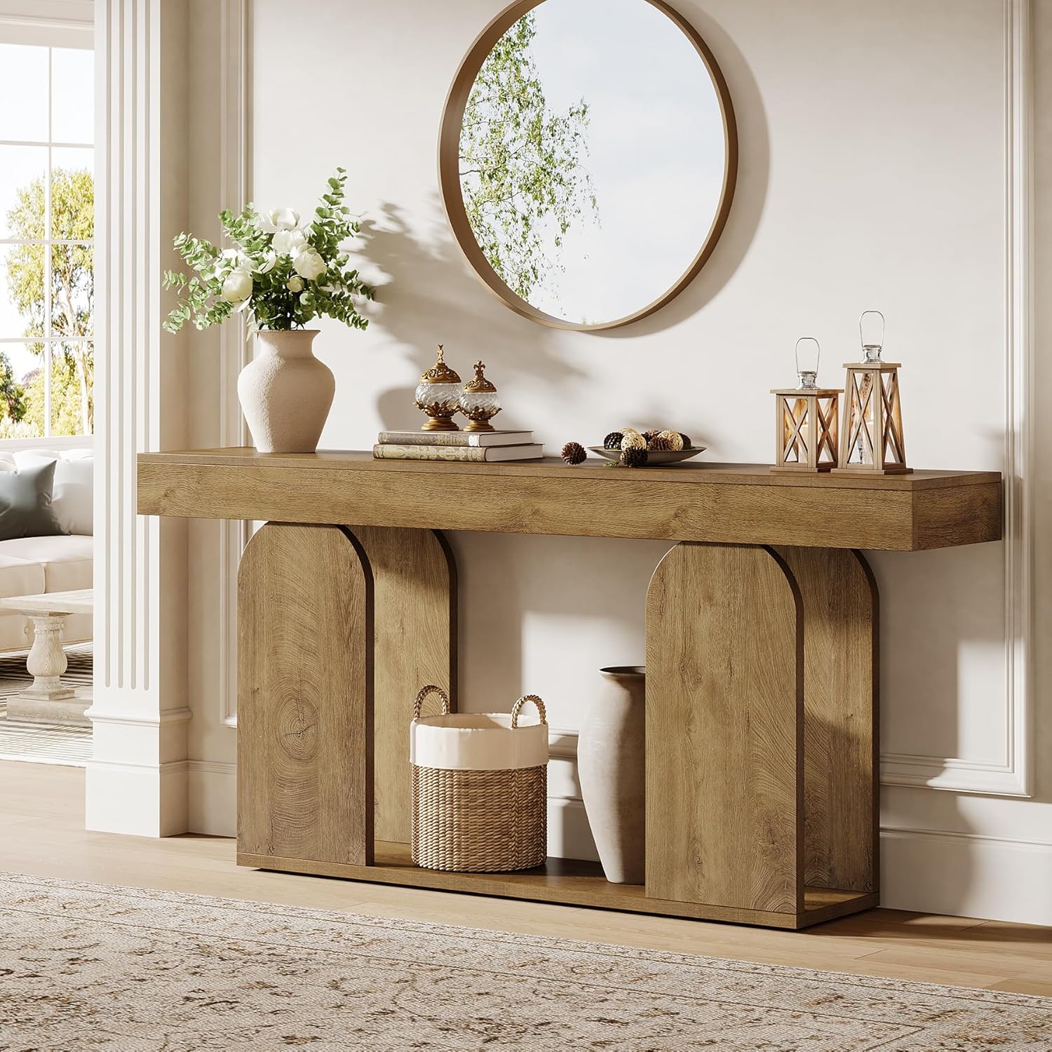 Tribesigns Mesa consola de 160 cm con base en forma de U, Mesa de recibidor larga y moderna con 2 estantes
