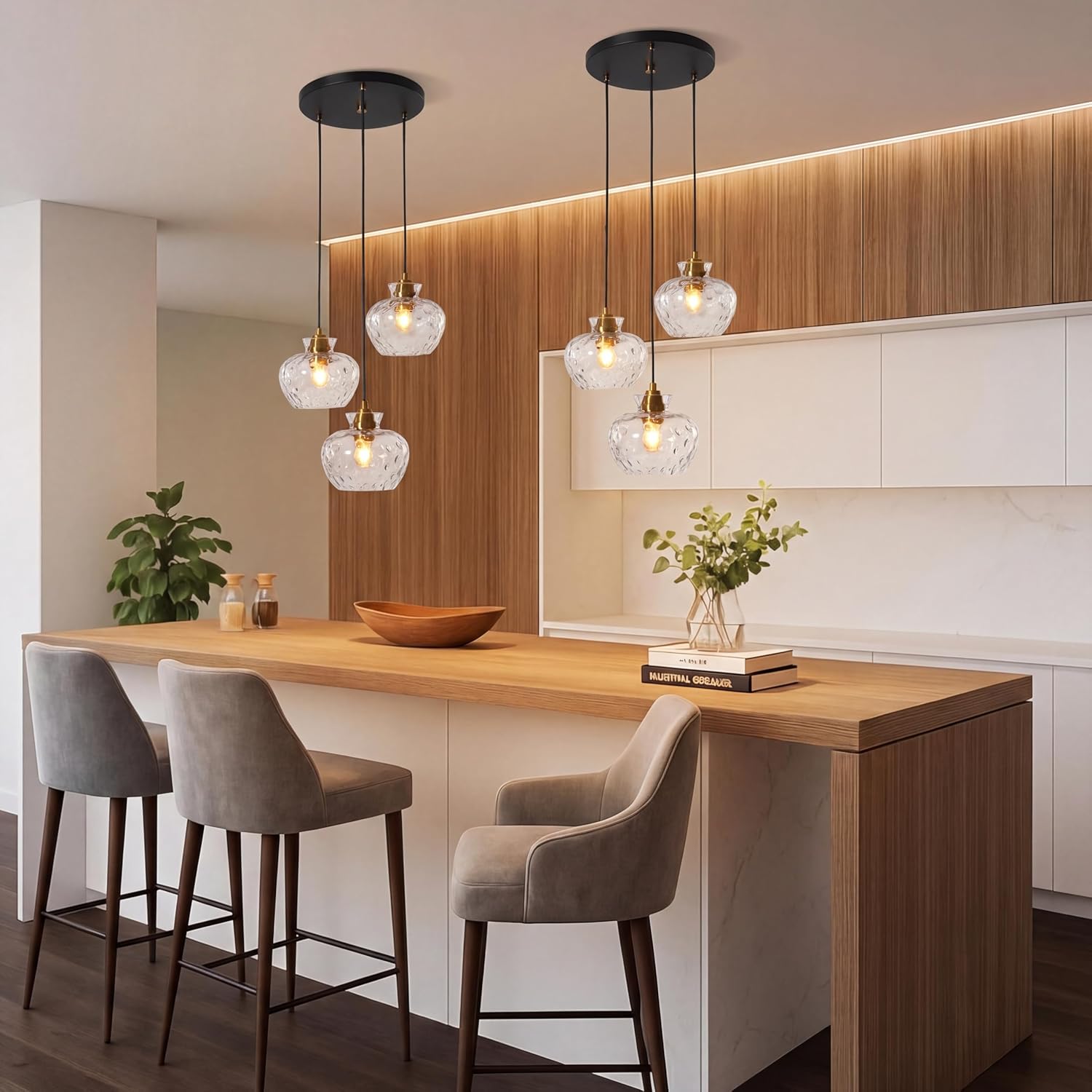 Tribesigns Lámpara colgante de 3 luces con cristal texturizado, casquillo E27