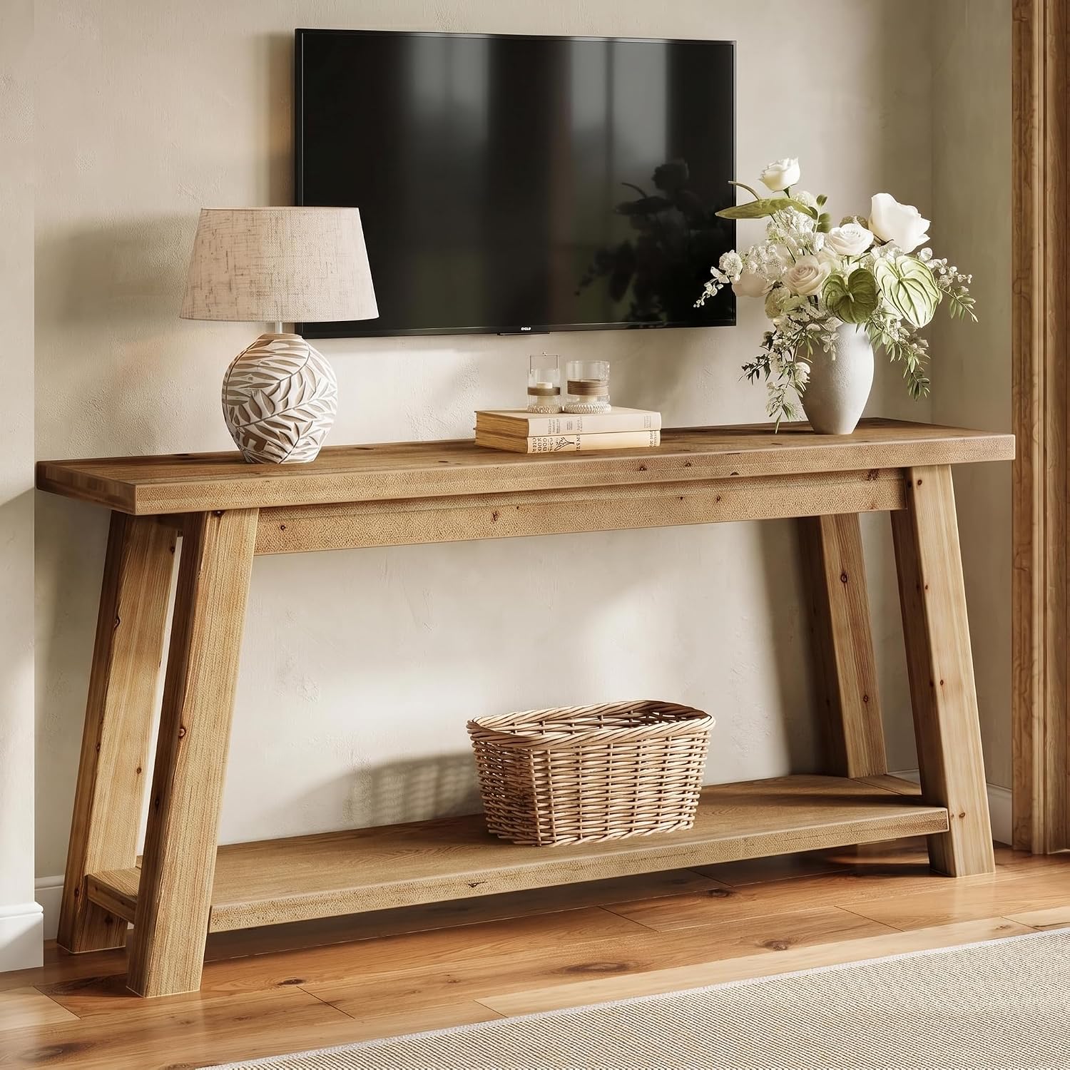 Mueble bajo para TV de madera maciza de 180 cm para televisores de 65 a 80 pulgadas