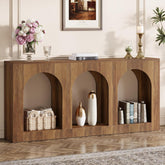Consola de 160 cm mesa estrecha de madera con 3 estantes arqueados, Mesa de centro detrás del sofá 3