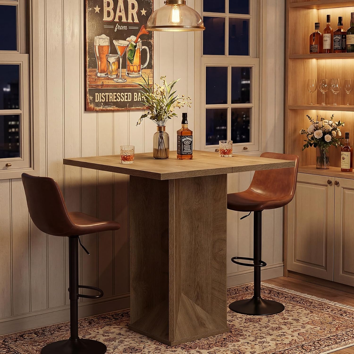 Mesa de bar cuadrada de 80 cm, Barra de bar doméstica a la altura de una barra de esquina para pub y bistró