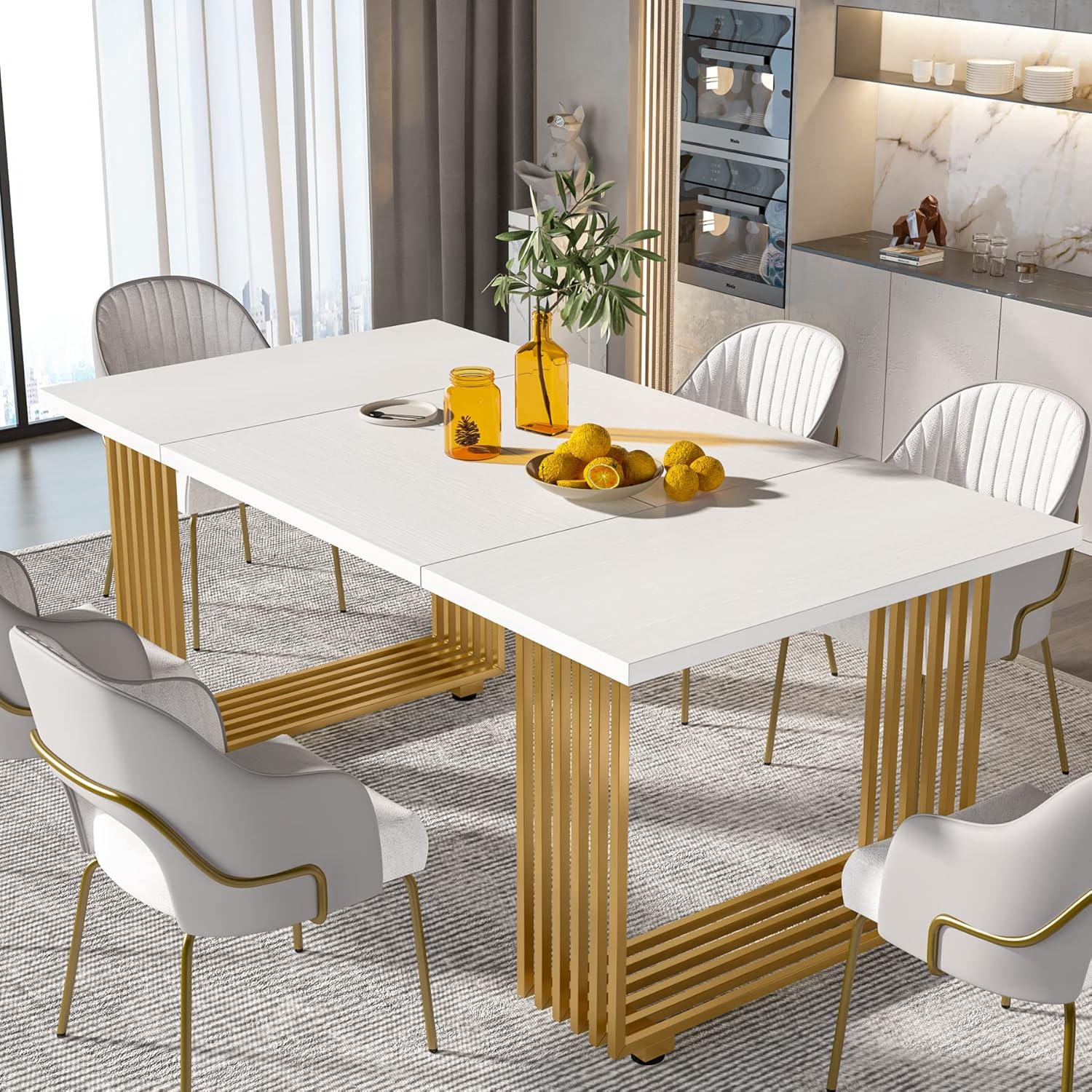 Tribesigns Mesa de comedor moderna para 6-8 personas, Mesa de comedor blanca