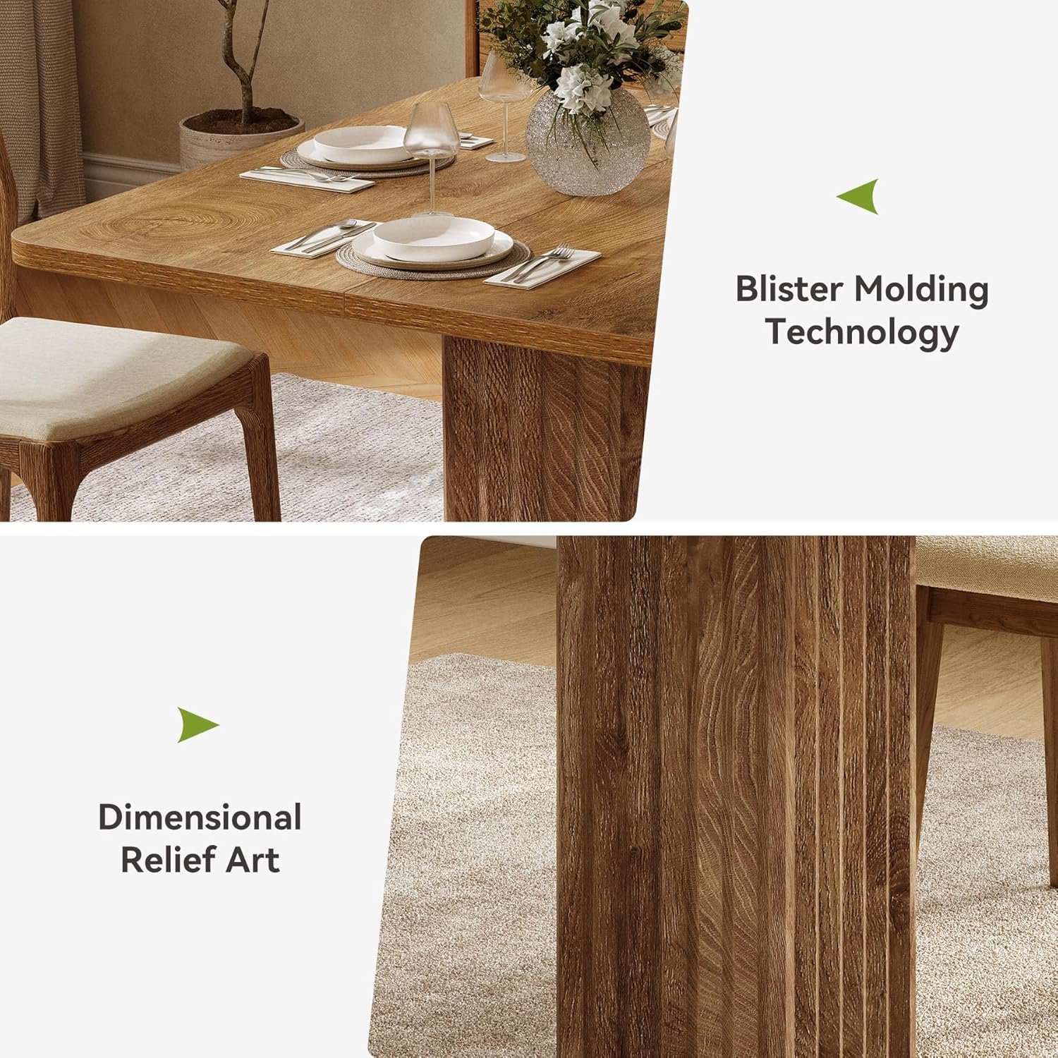Mesa de comedor compacta de 90x80 cm para 4 personas con base robusta de estilo rústico para cocina y salón