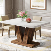 Tribesigns Mesa de comedor rústica, Mesa de cocina de madera blanca estilo granja 3