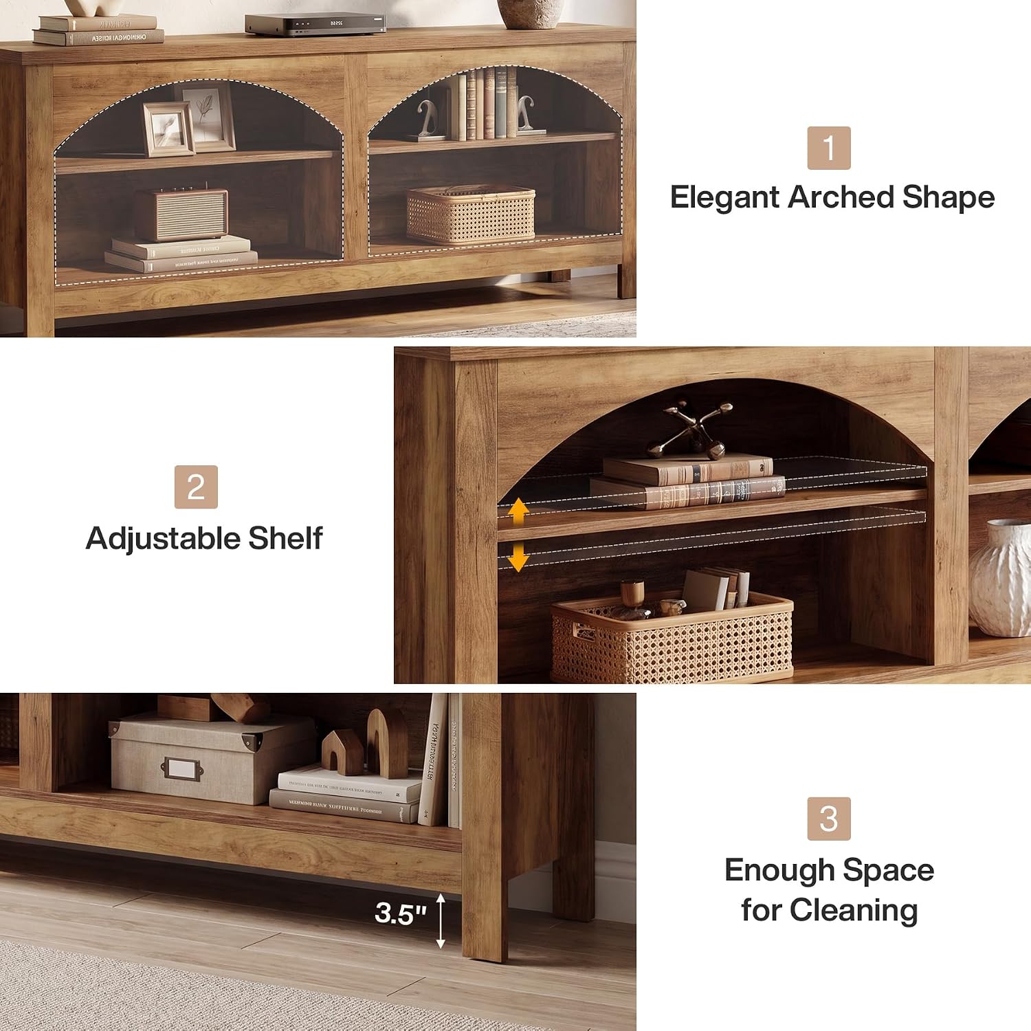 Mueble para TV de 160 cm, Sistema de entretenimiento de estilo rústico con estante de 2 niveles