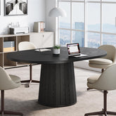 Tribesigns Mesa de conferencias ovalada de 140 cm para 6 personas, Mesa de reuniones de madera con base estable color negro 3