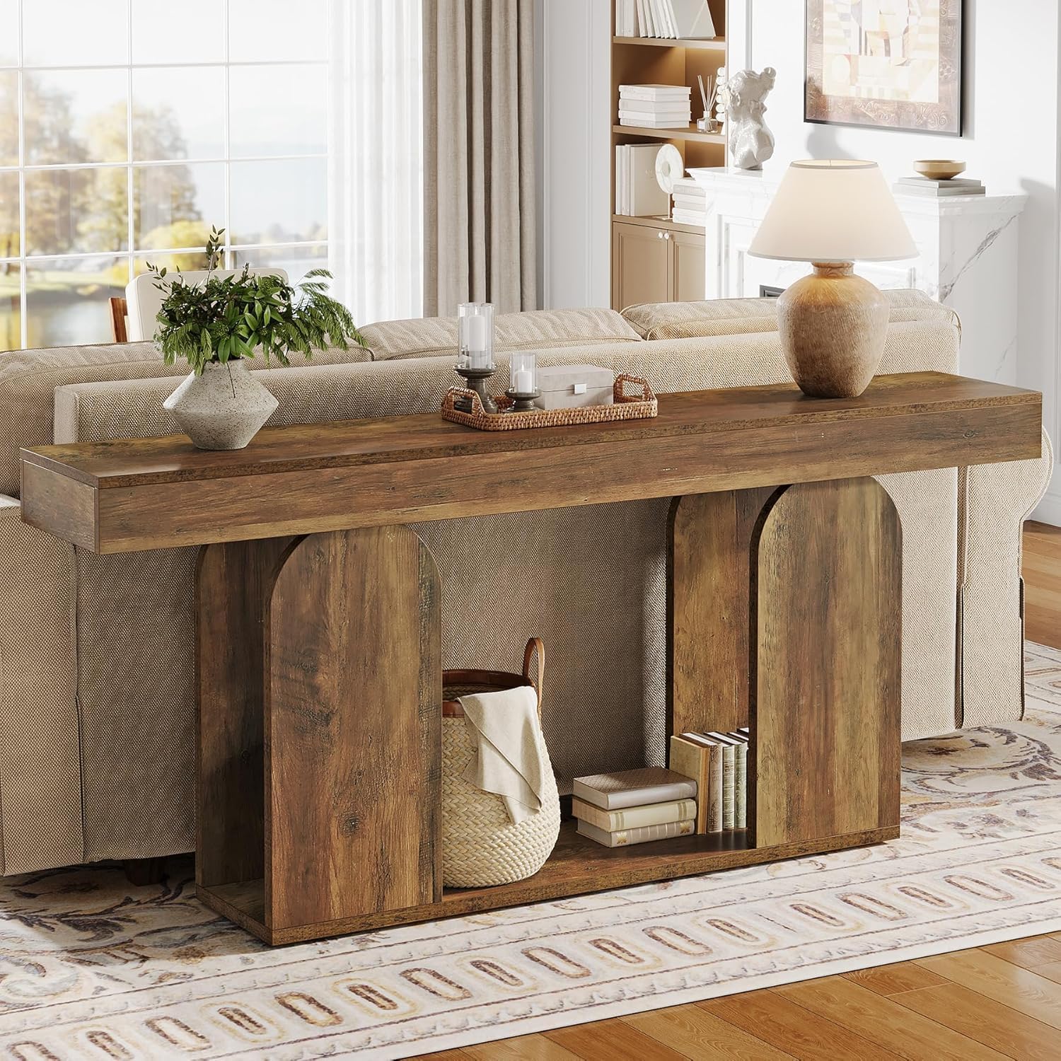 Tribesigns Mesa consola de 160 cm con base en forma de U, Mesa de recibidor larga y moderna con 2 estantes