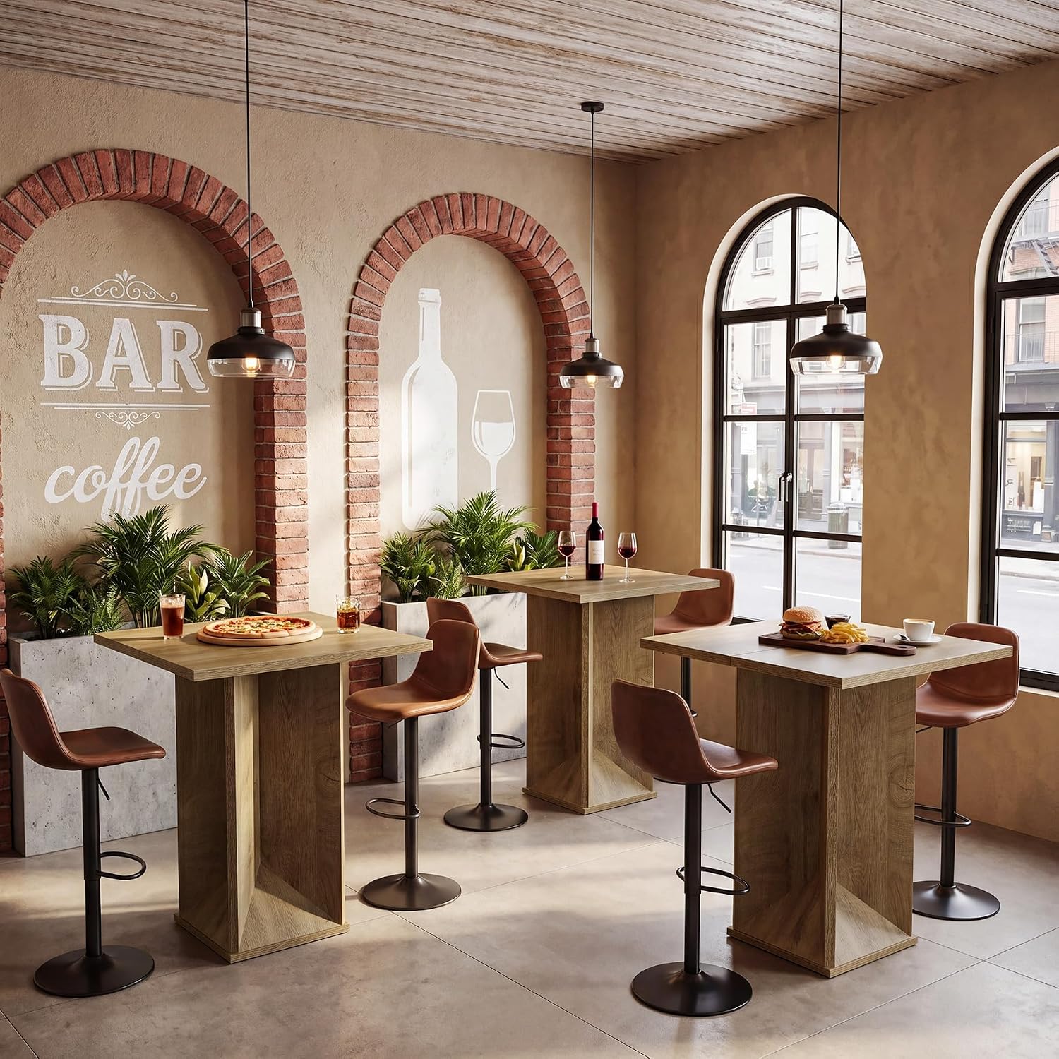 Mesa de bar cuadrada de 80 cm, Barra de bar doméstica a la altura de una barra de esquina para pub y bistró