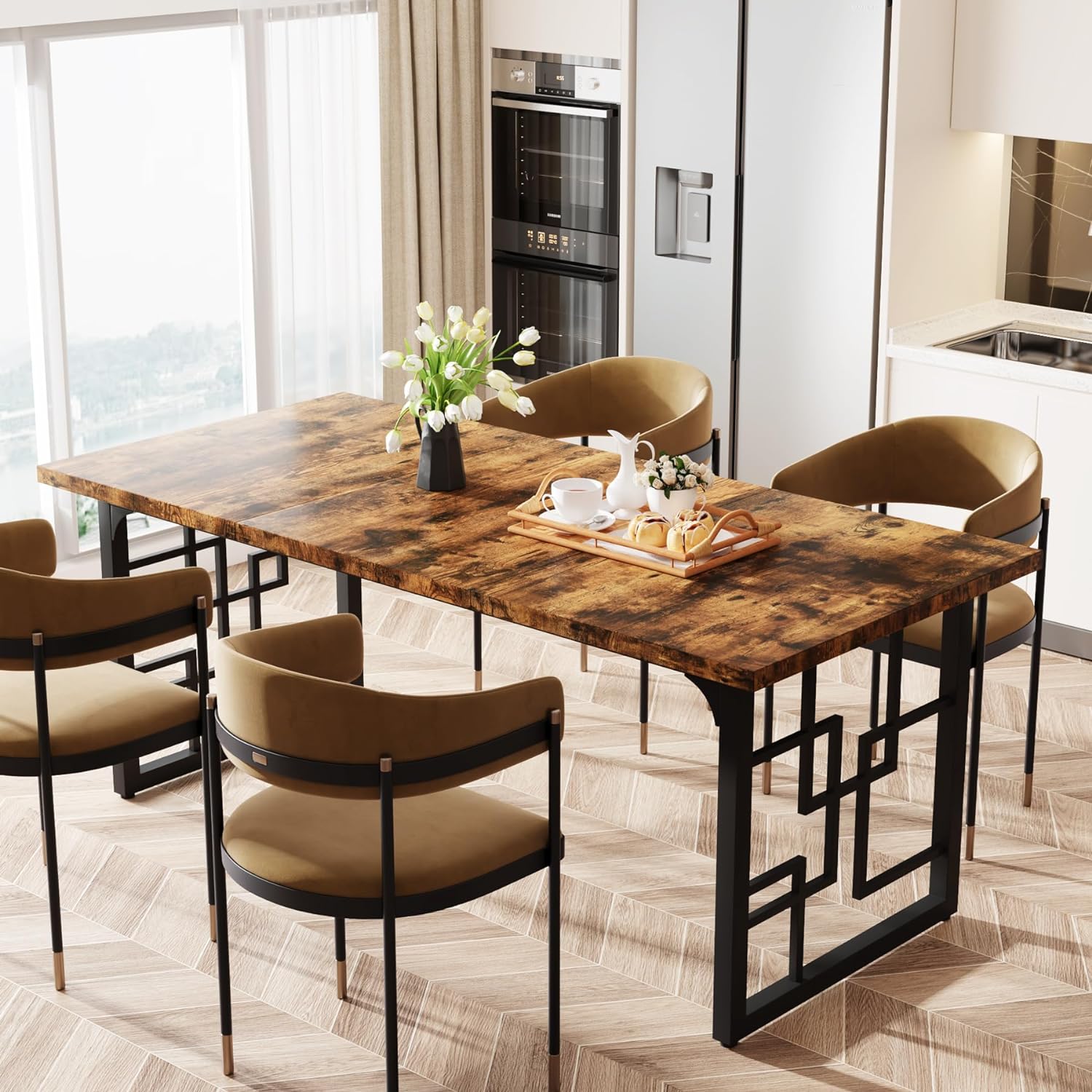 Tribesigns Mesa de comedor industrial, Mesa de cocina rectangular para 6-8 personas