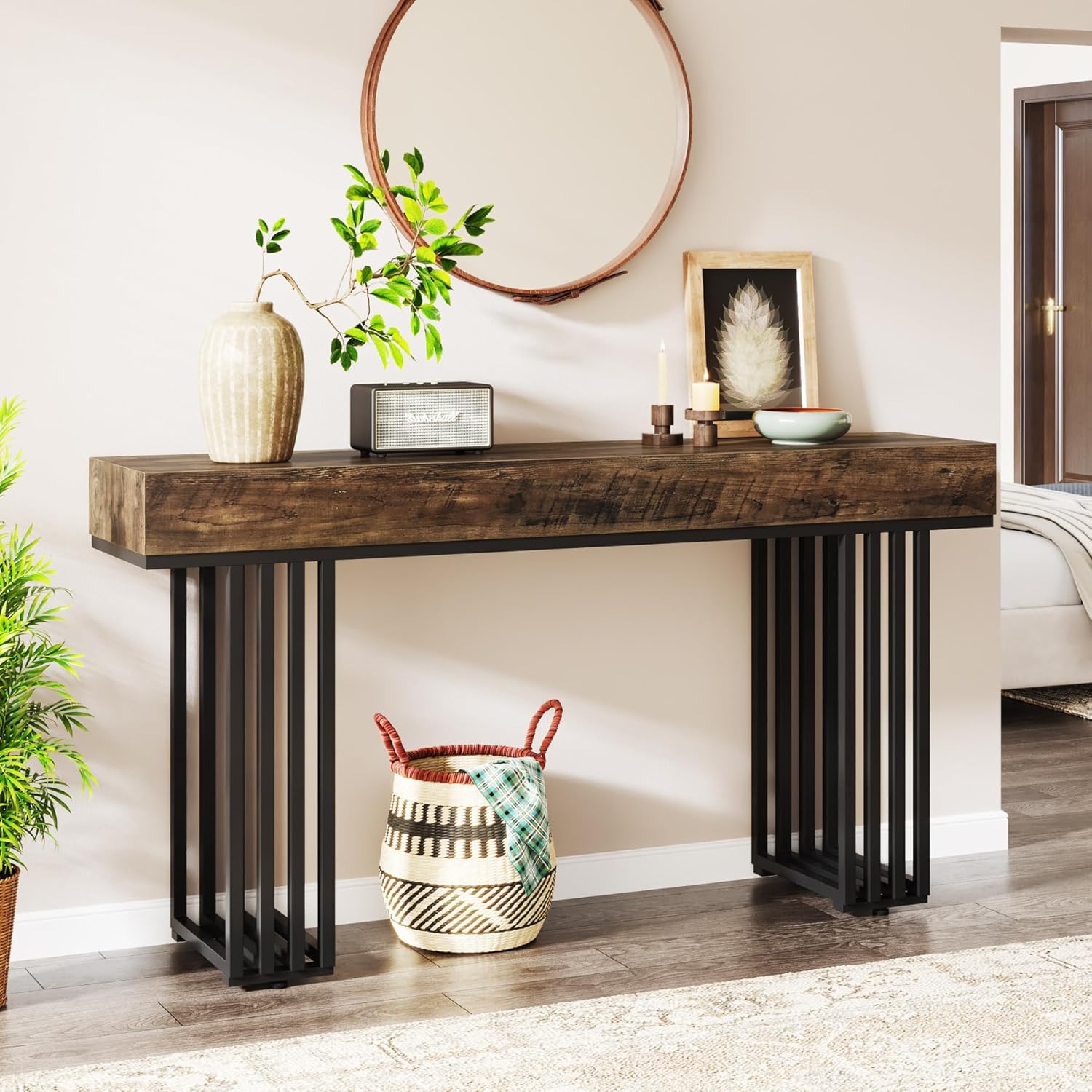 Tribesigns Mesa consola, Mesa de entrada industrial con elegante marco de metal