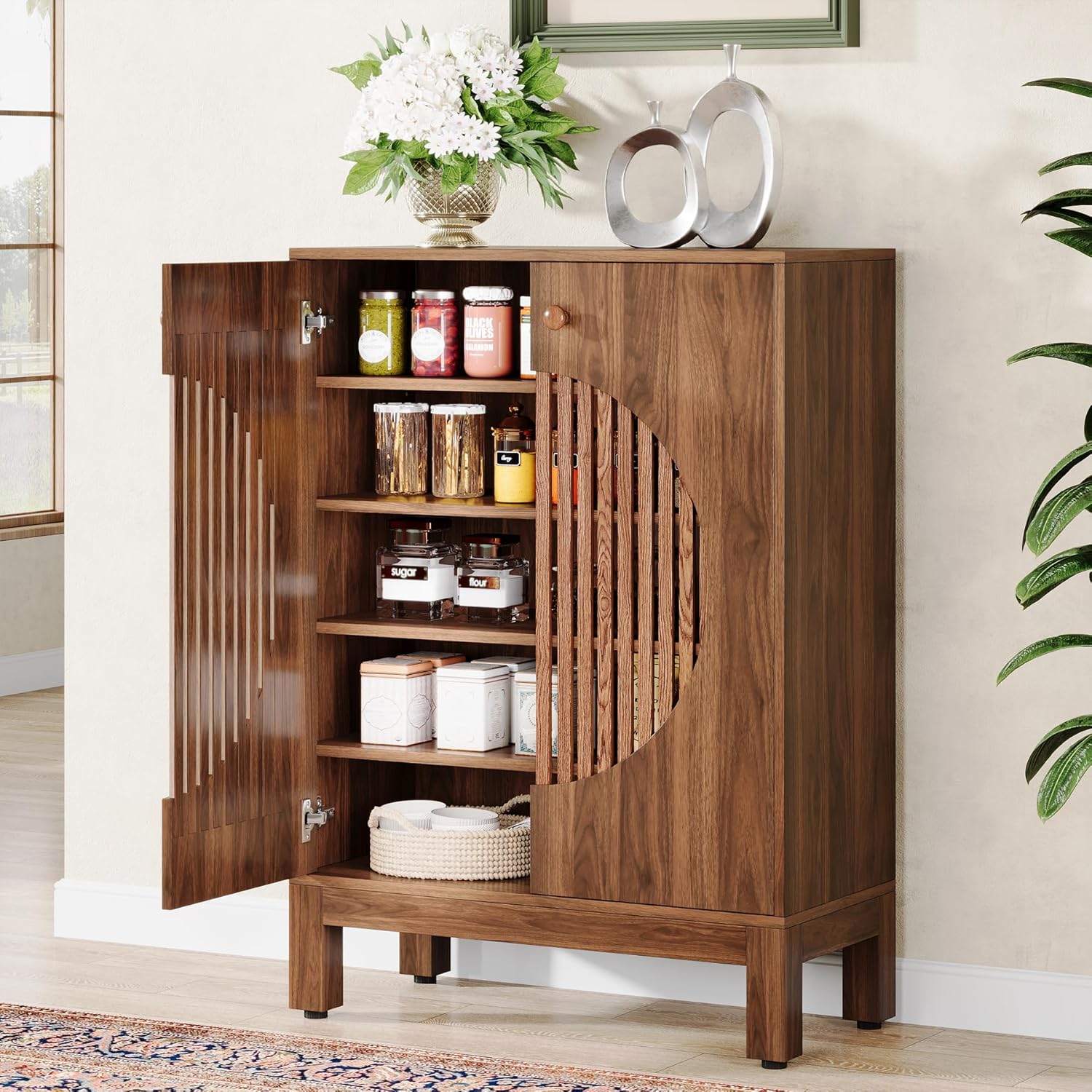 Tribesigns Credenza, Gabinete de cocina estilo granja de 5 niveles con estantes extraíbles
