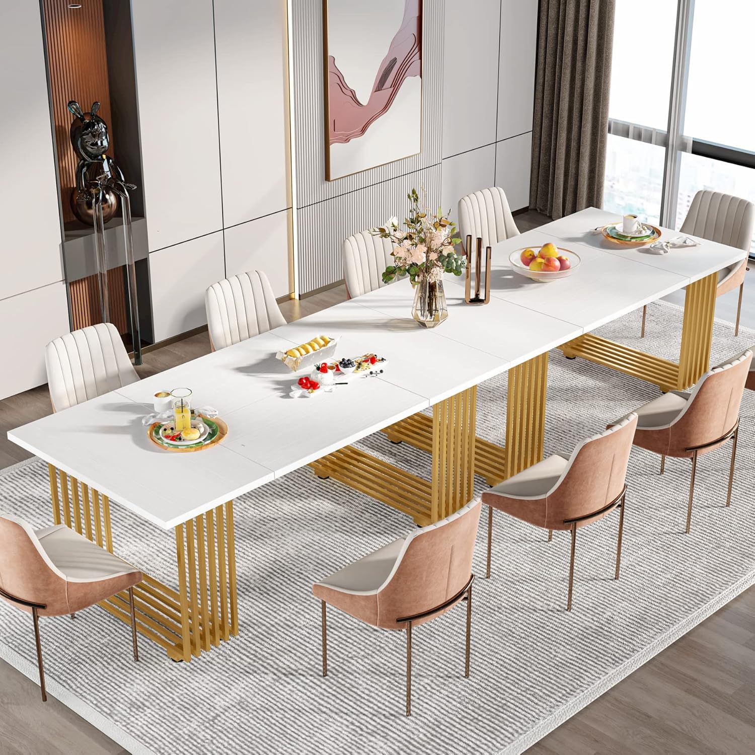 Tribesigns Mesa de comedor moderna para 6-8 personas, Mesa de comedor blanca