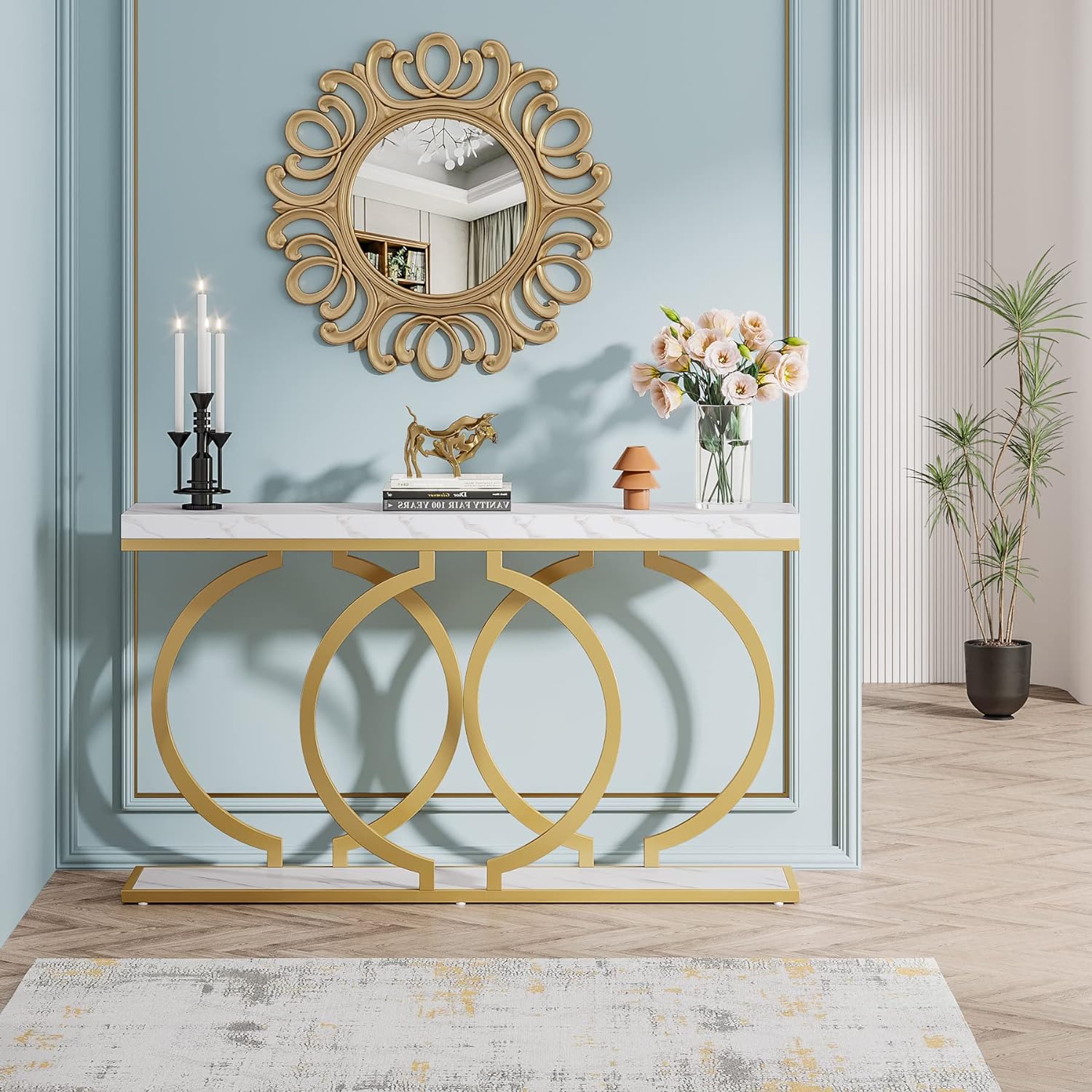 Tribesigns Mesa Consola Dorada de 140 cm, Moderna Mesa de Pasillo de Entrada
