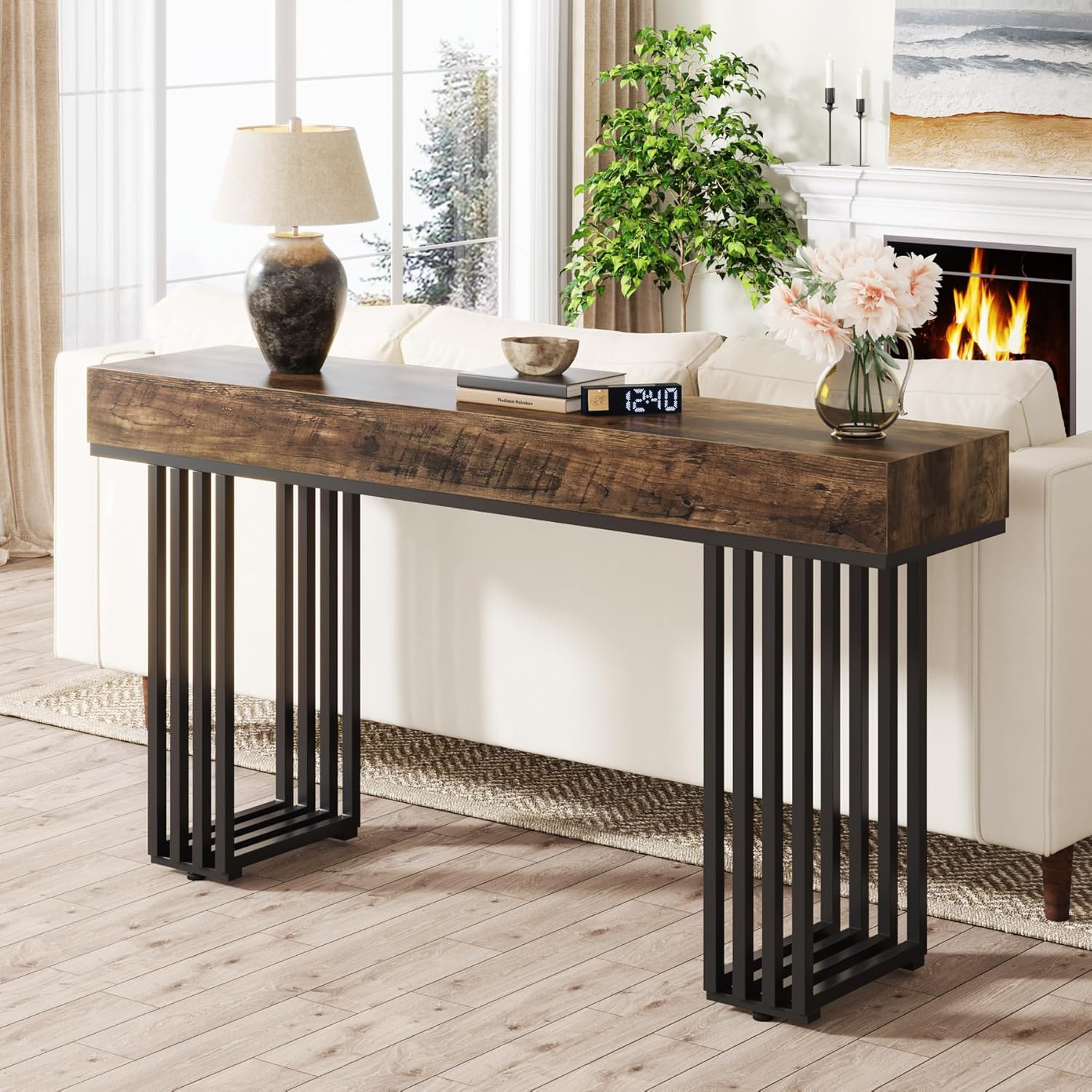 Tribesigns Mesa consola, Mesa de entrada industrial con elegante marco de metal